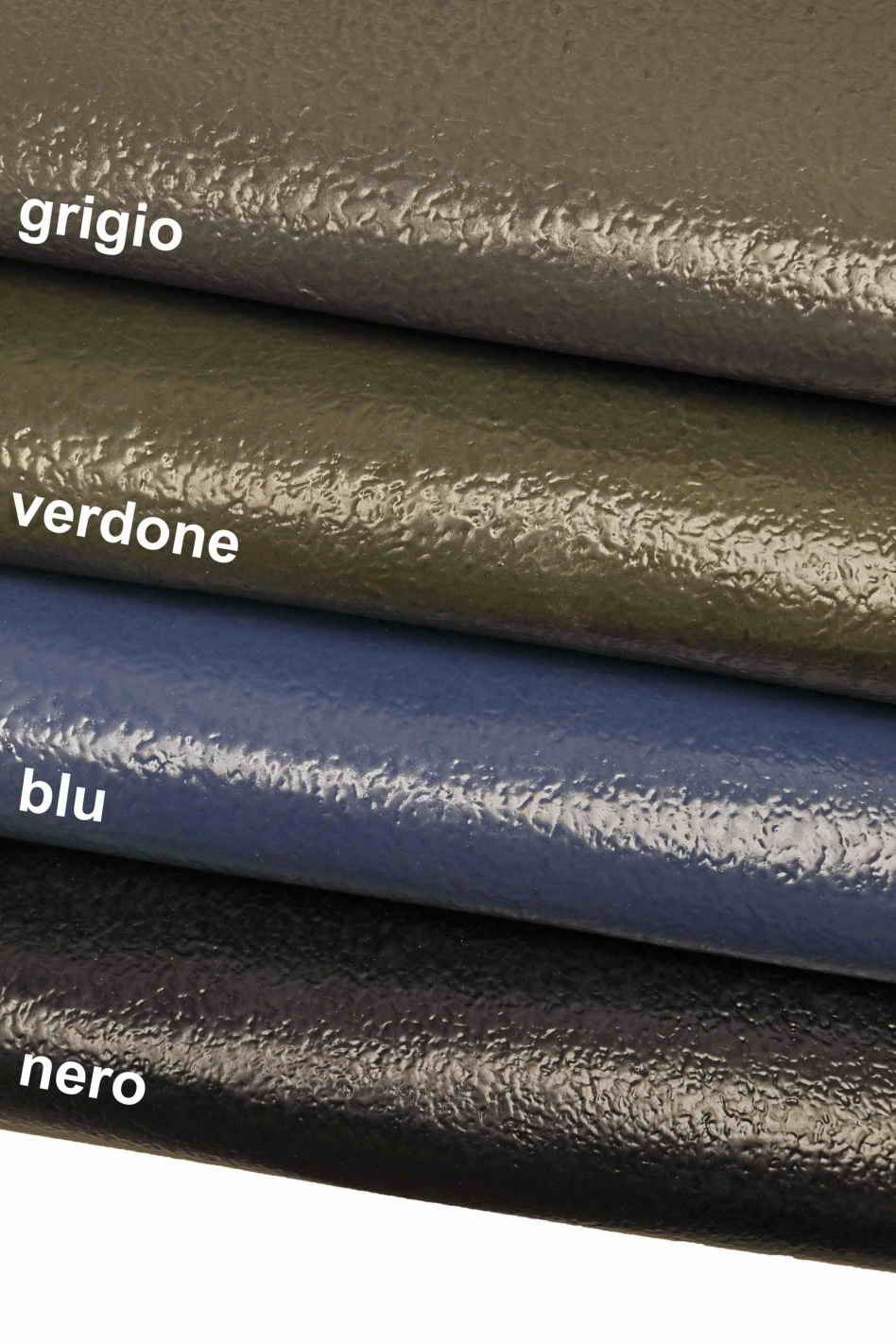 Glossy wrinkled LEATHER hides, green /grey / blue / black shiny textured skins B13332-ST La Garzarara