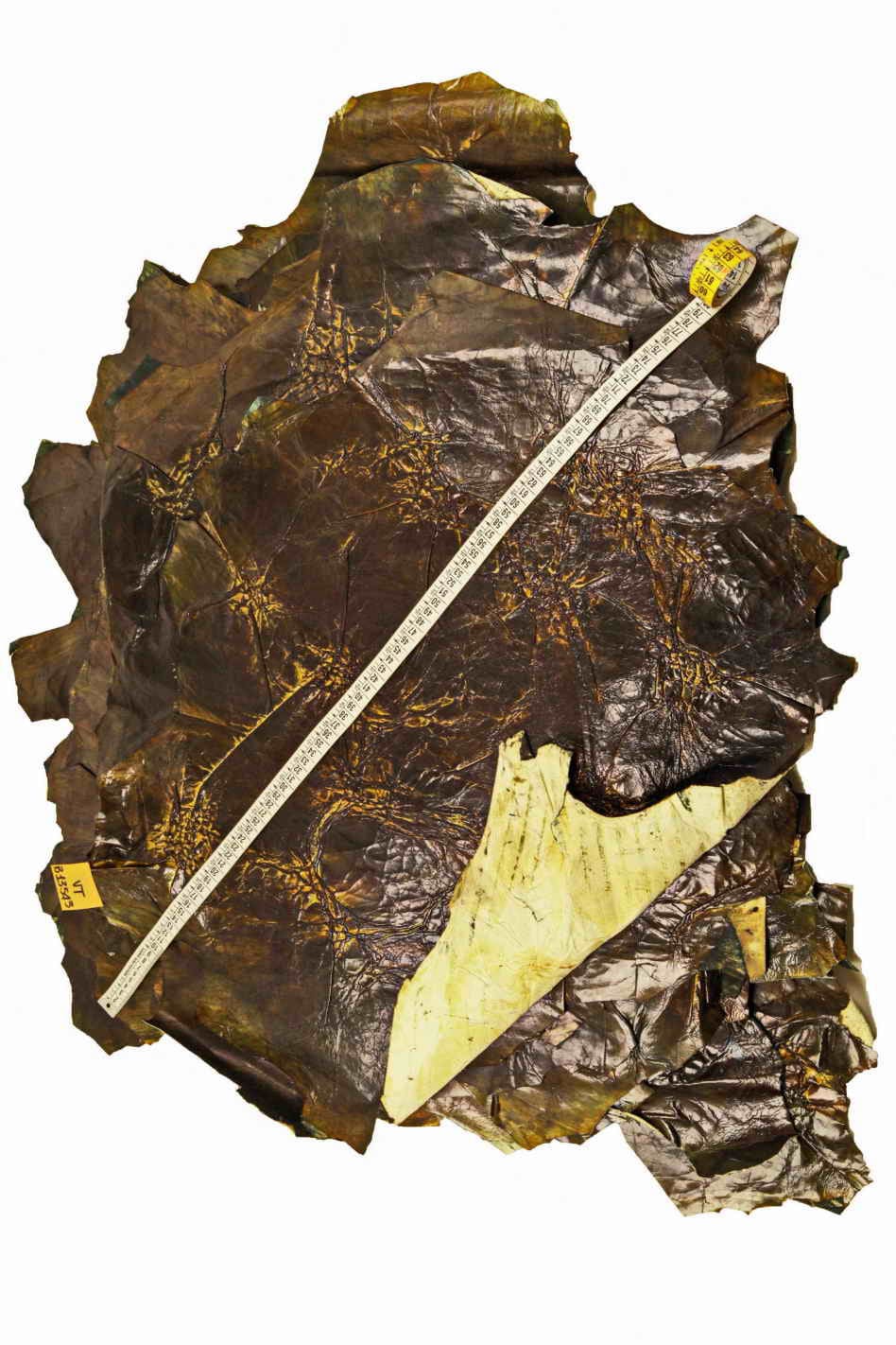 Hand crafted WRINKLED leather skins - distressed brown green yellow lambskin -vintage hides B13543-VT La Garzarara