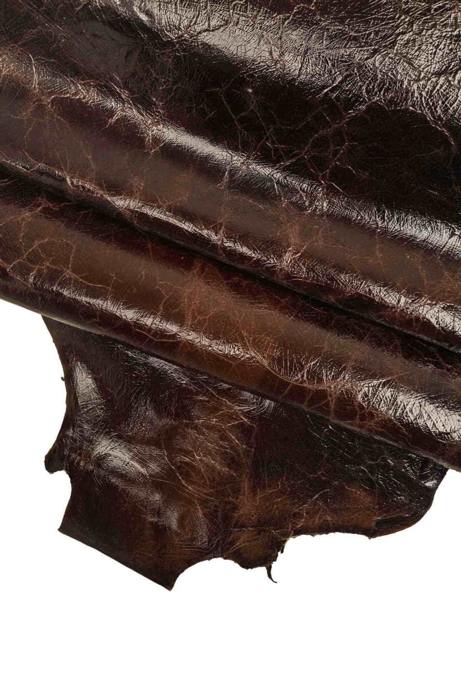 Pull Up chocolate leather skins, glossy wrinnkled distressed GOATSKIN, vintage aged hide B13541-VT La Garzarara