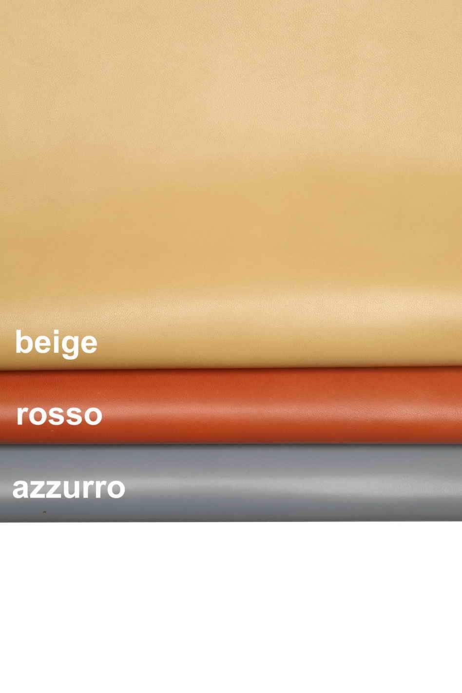 Full Grain Goat Leather Hides in Red, Blue, Beige – Smooth Stiff Calfskin B13765-TU La Garzarara