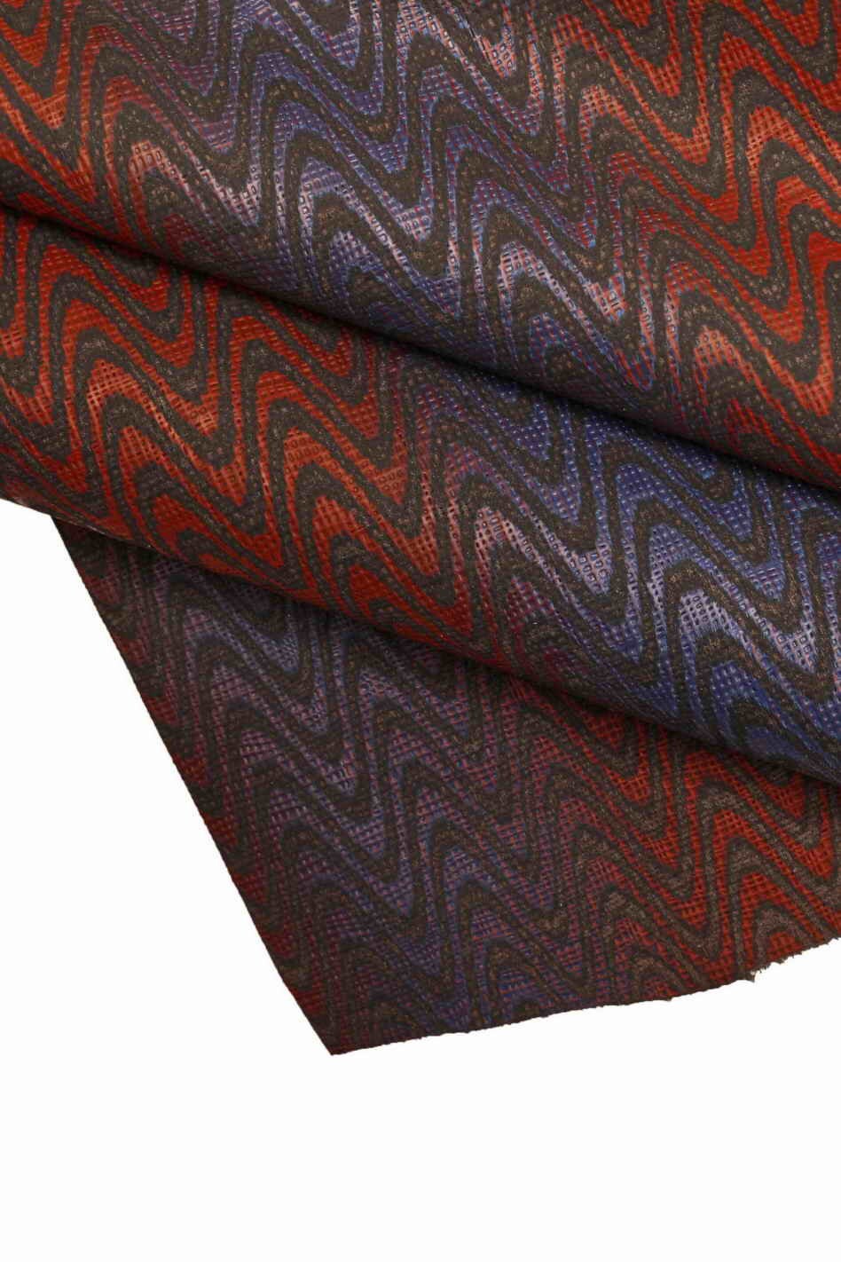 Print tribal cowhide leather hides, Colorful wave printed cow hide, tricolor optical textured skins B13694-ST La Garzarara