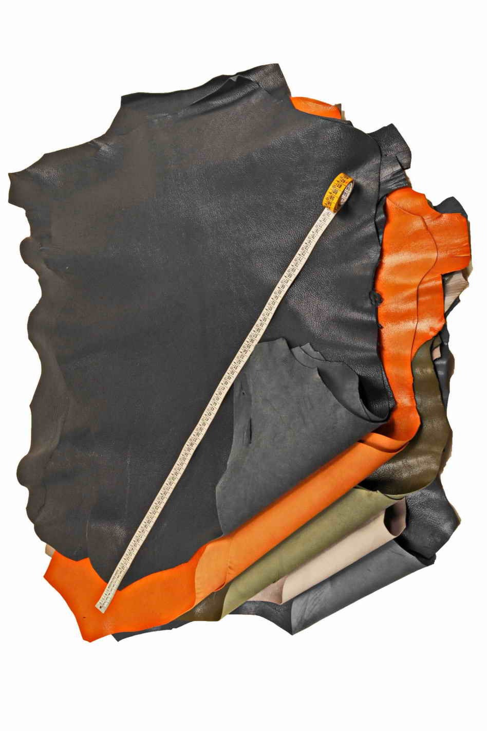 Natural Shiny goatskin leather, pebble grainy grain textured skins - Blue orange green grey hides - soft goat leather skins B13664-TU/F