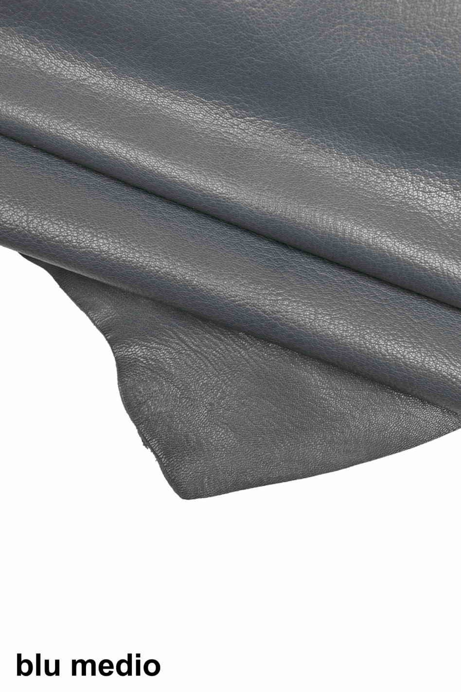Natural Shiny goatskin leather, pebble grainy grain textured skins - Blue orange green grey hides - soft goat leather skins B13664-TU/F