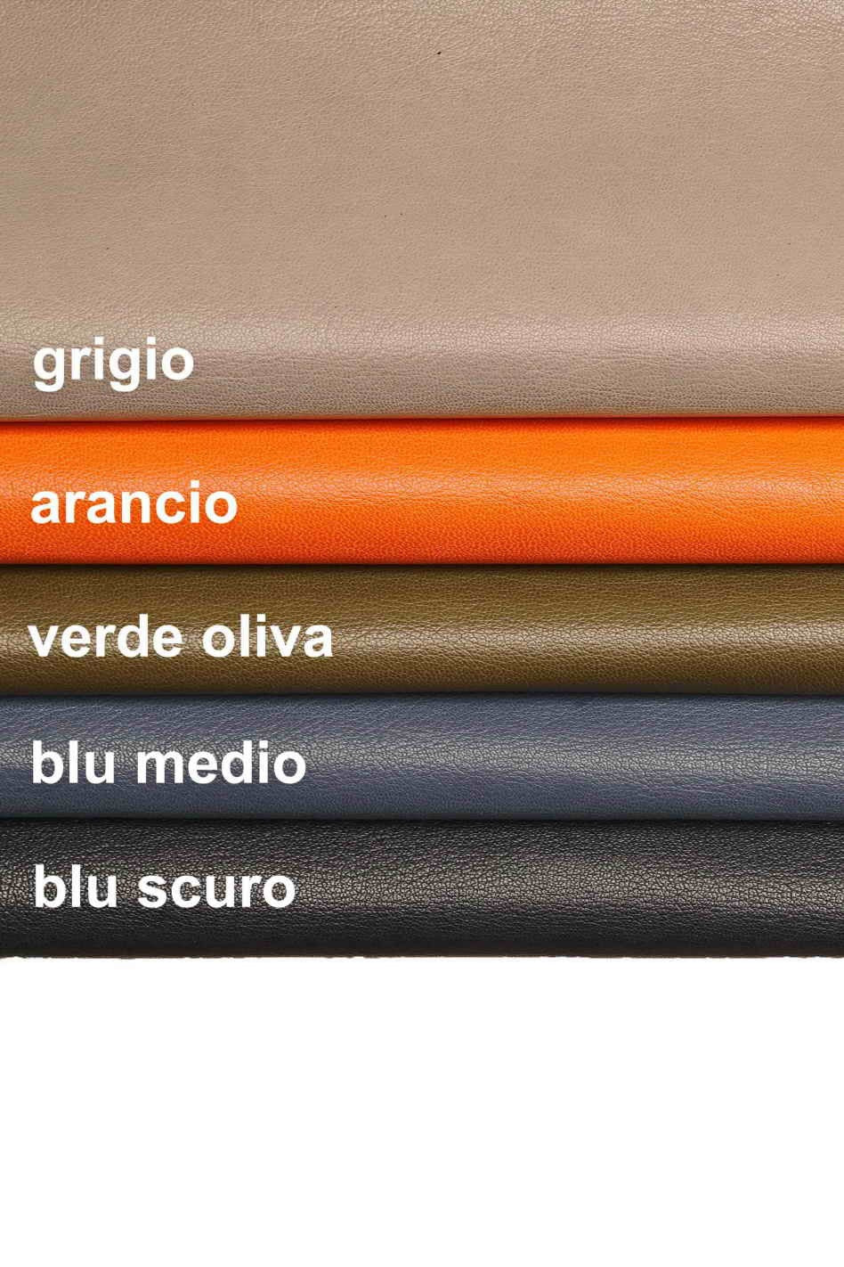 Natural Shiny goatskin leather, pebble grainy grain textured skins - Blue orange green grey hides - soft goat leather skins B13664-TU/F
