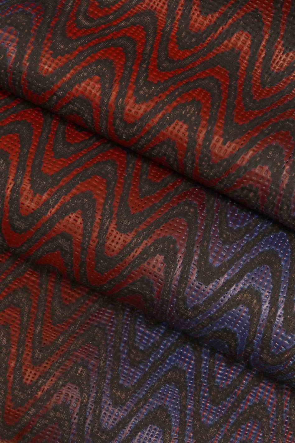 Print tribal cowhide leather hides, Colorful wave printed cow hide, tricolor optical textured skins B13694-ST La Garzarara