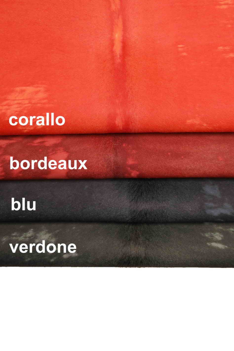 ACID WASH hair on leather hides - coral burgundy blue green pony calf skins - distressed vintage cowhide B13601-CV La Garzarara