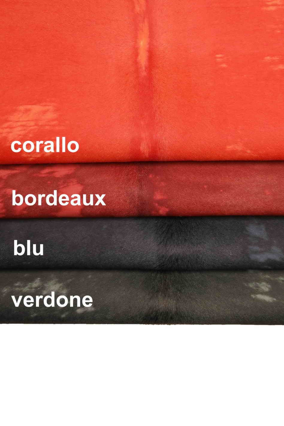 ACID WASH hair on leather hides - coral burgundy blue green pony calf skins - distressed vintage cowhide B13601-CV La Garzarara