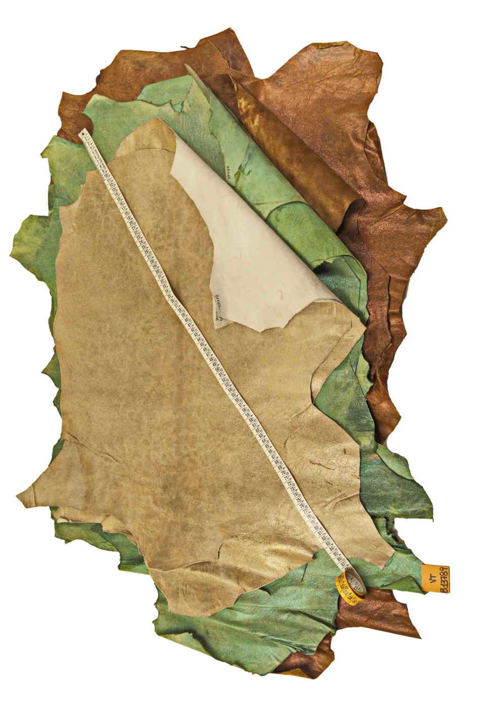 Thin thickness leather skins - grey green brown washed distressed hides - SPARKLES on vintage goatskin B13789-VT La Garzarara