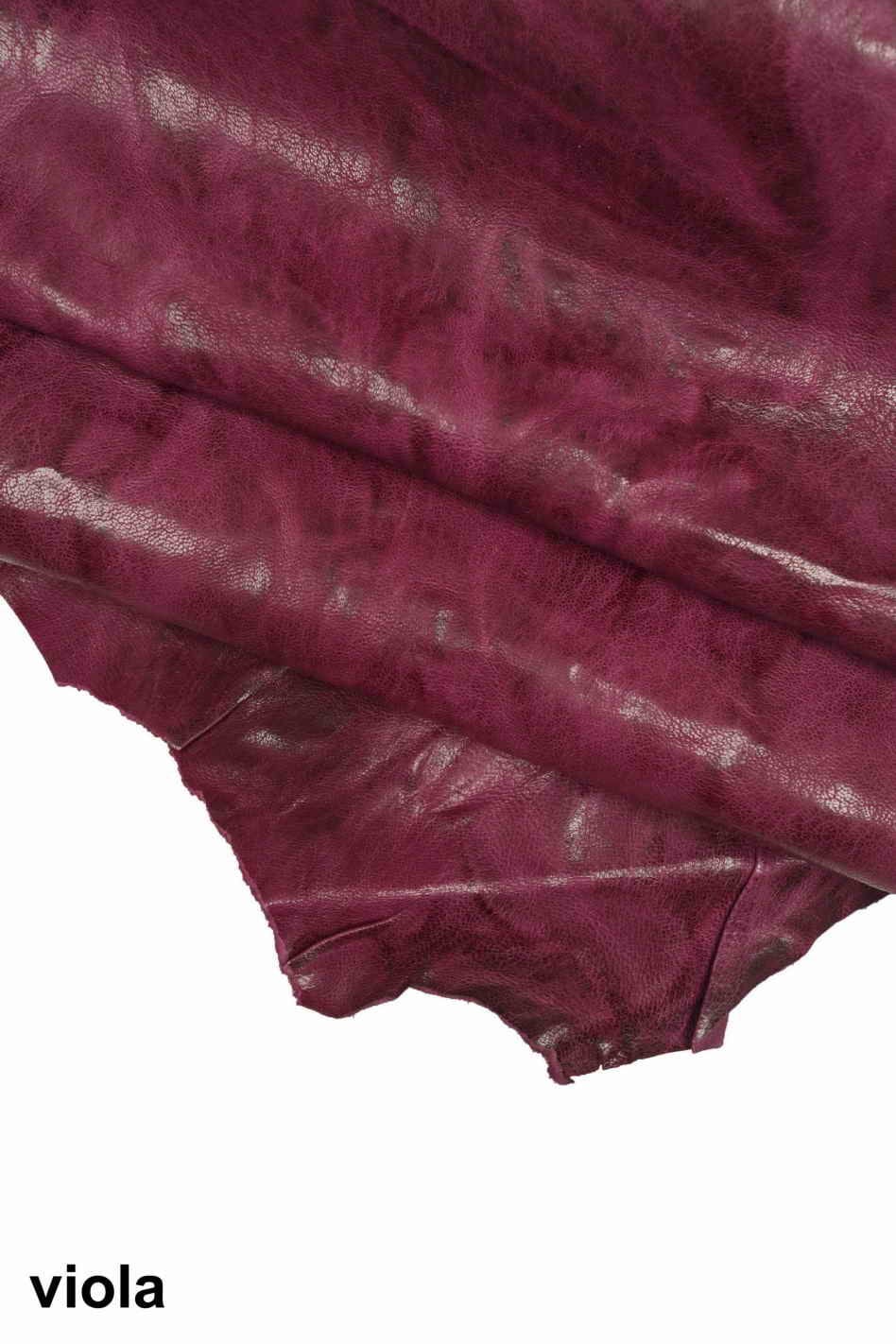 Washed antiqued sheepskin leather hide - lilac green violet distressed skin, soft veg tanned wrinkled leather B13902-VT La Garzarara