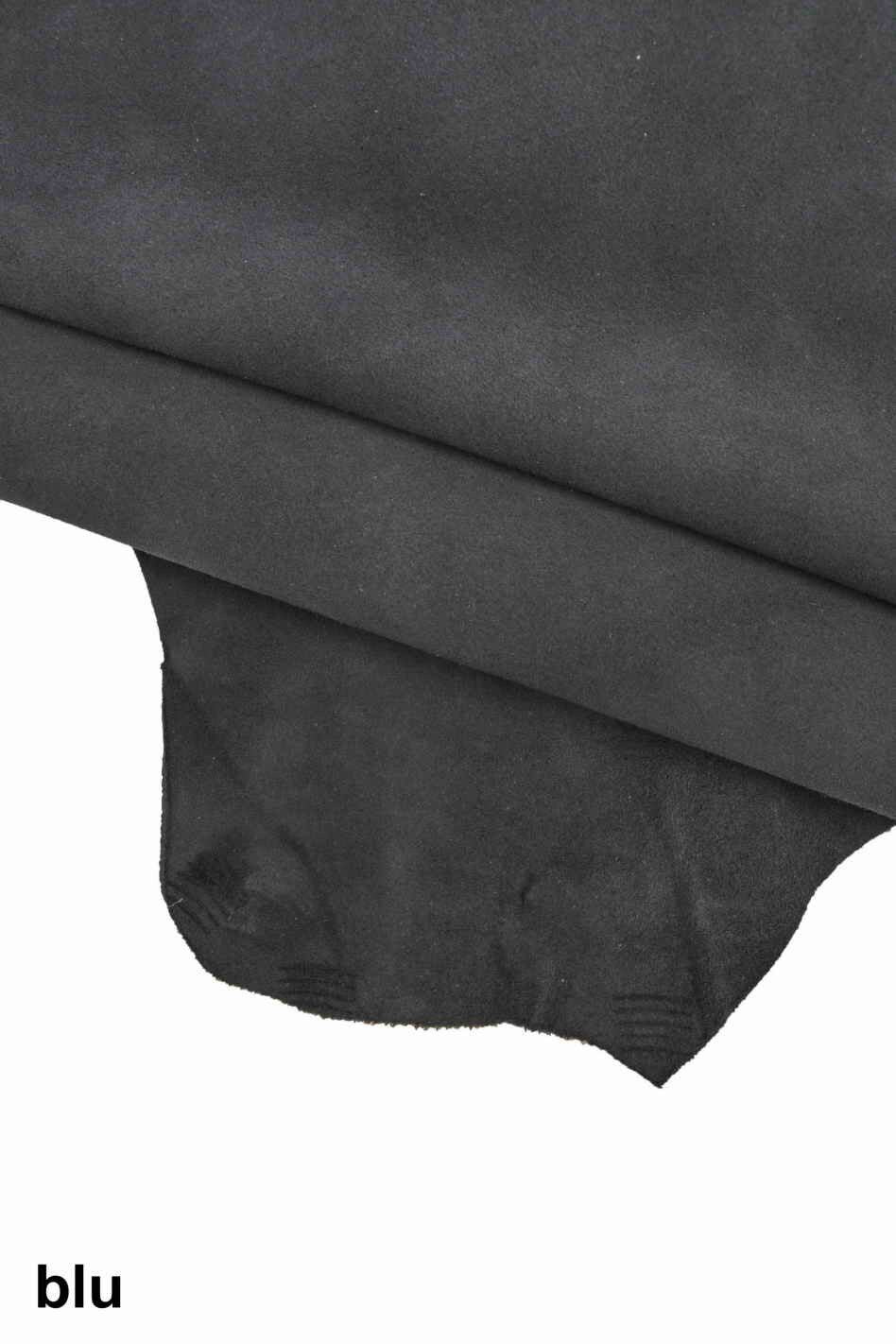 Soft Suede leather hides, - Grey, light blue, dark blue velour, silky goat skins, thin leather B13994-TU La Garzarara
