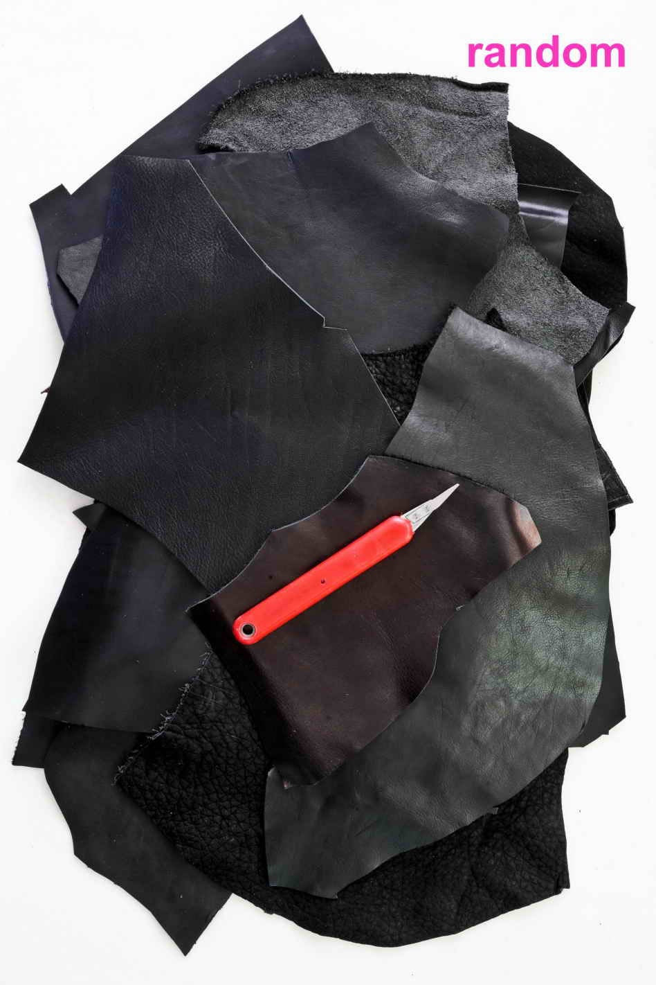 Black Vegetable Tanned Leather Pieces, Veg Tan Craft Remnants, Assorted Black Solid Colors for Wallets Keychains and Accessories B050