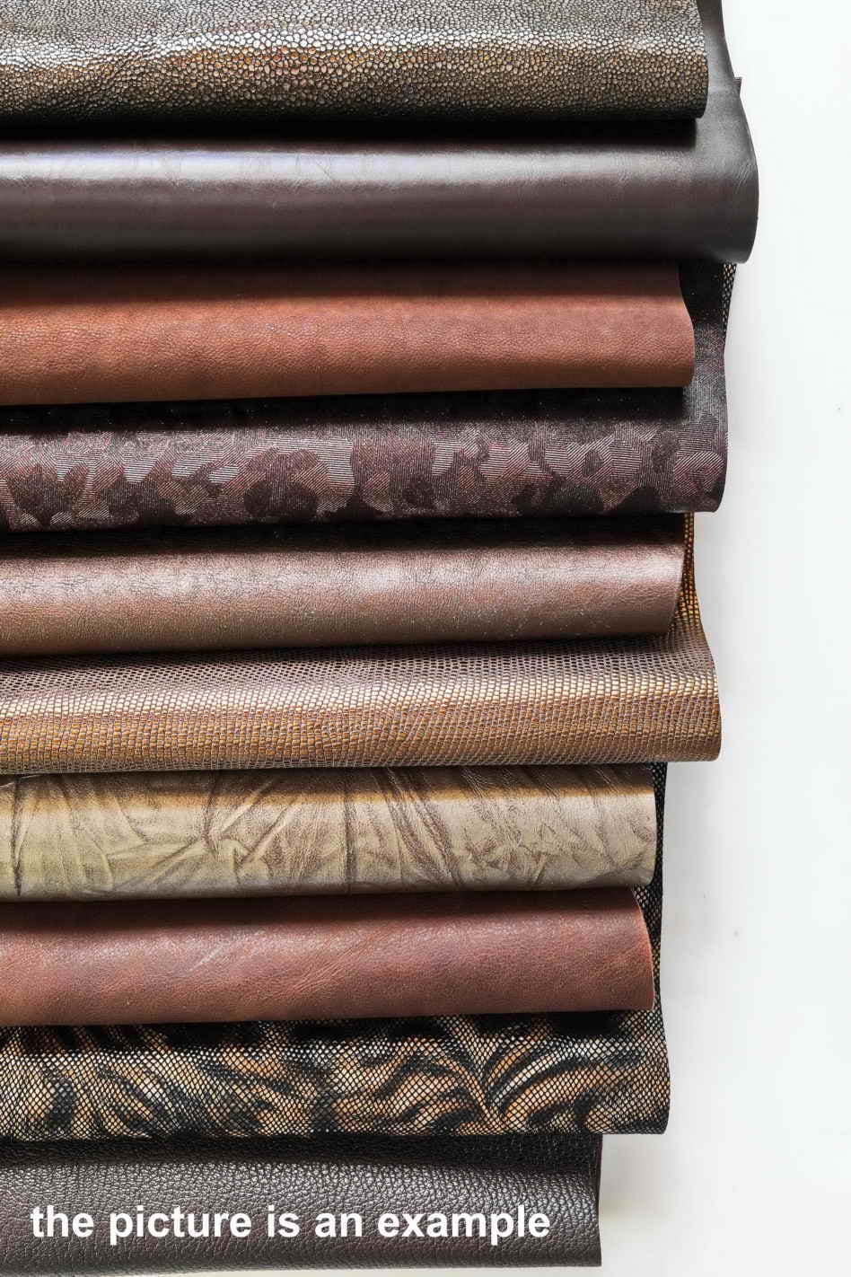 Brown Bronze Mix leather scraps, fancy textured renmants leather, foils and softness various pieces 10 or 15 italian leather pieces B089