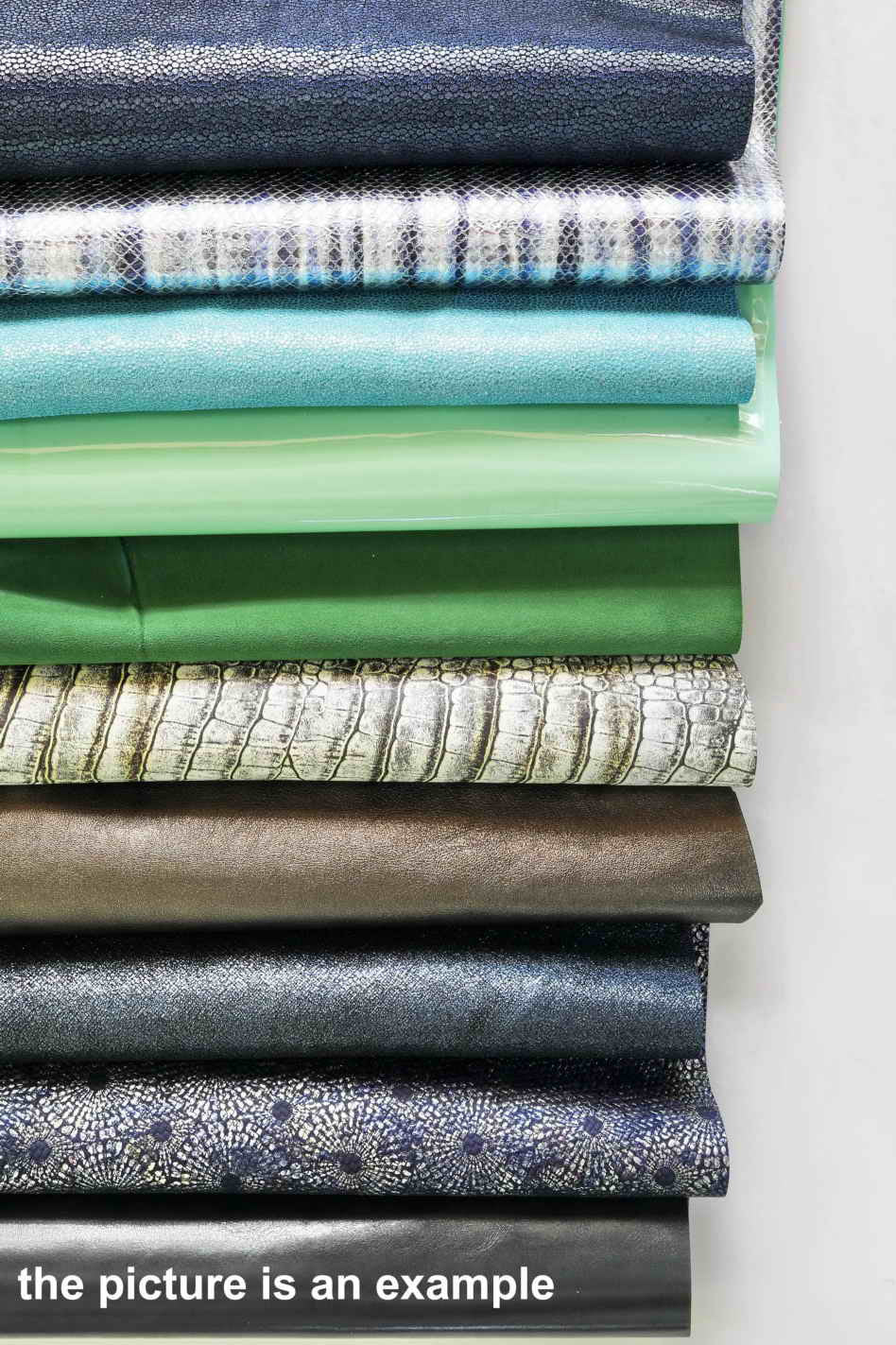 Green Blue Leather remnants , mixed printed laminated leather pieces, random scraps leather for craft B088