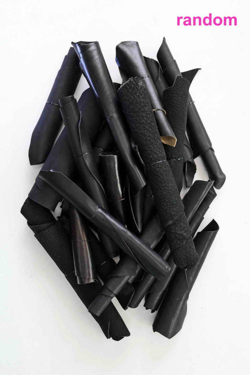 Black Vegetable Tanned Leather Pieces, Veg Tan Craft Remnants, Assorted Black Solid Colors for Wallets Keychains and Accessories B050