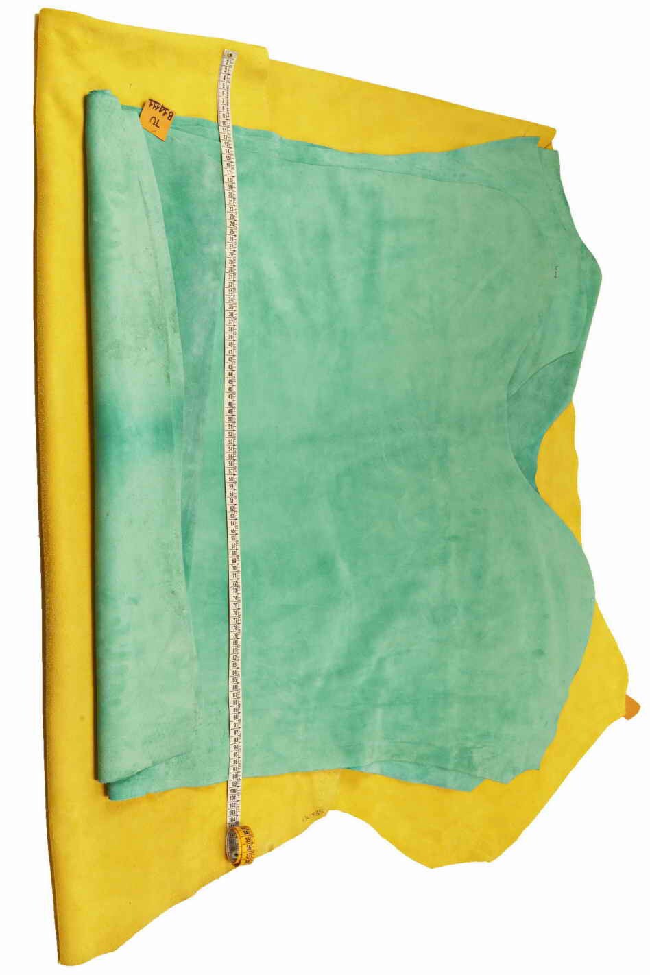 Colored suede calf leather hide, soft cowhide skin for bags and accessories, color options yellow and tourquoise B14111-TU La Garzarara