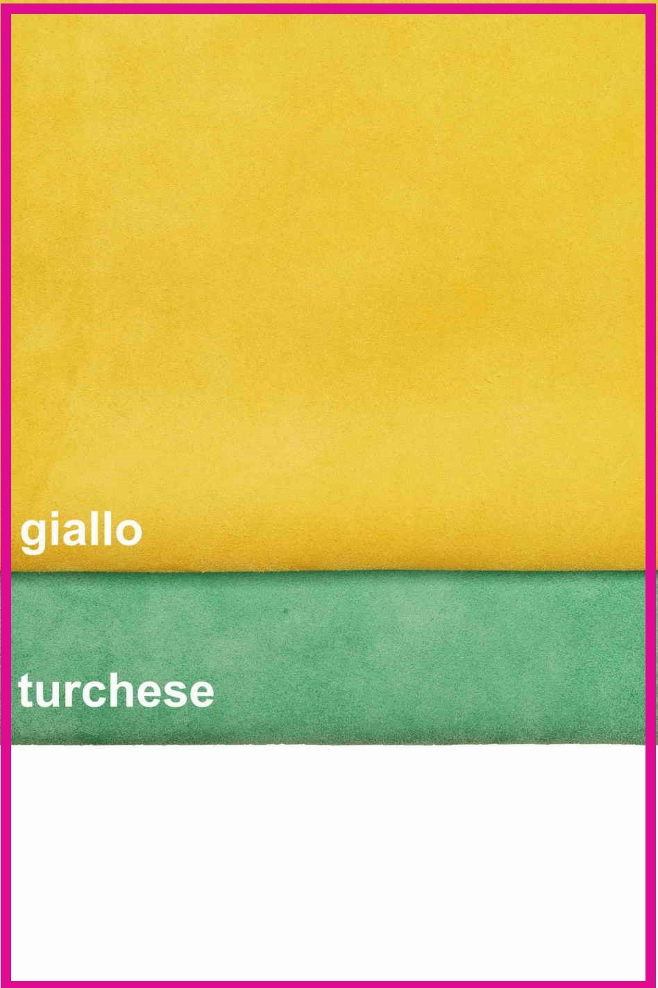 Colored suede calf leather hide, soft cowhide skin for bags and accessories, color options yellow and tourquoise B14111-TU La Garzarara