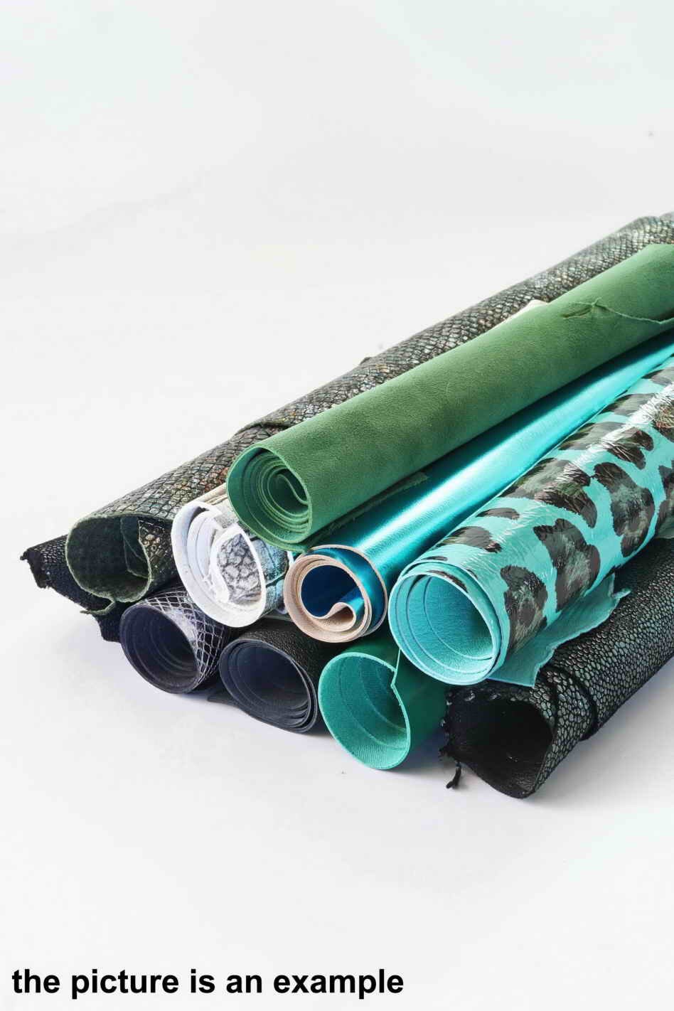 Green Blue Leather remnants , mixed printed laminated leather pieces, random scraps leather for craft B088