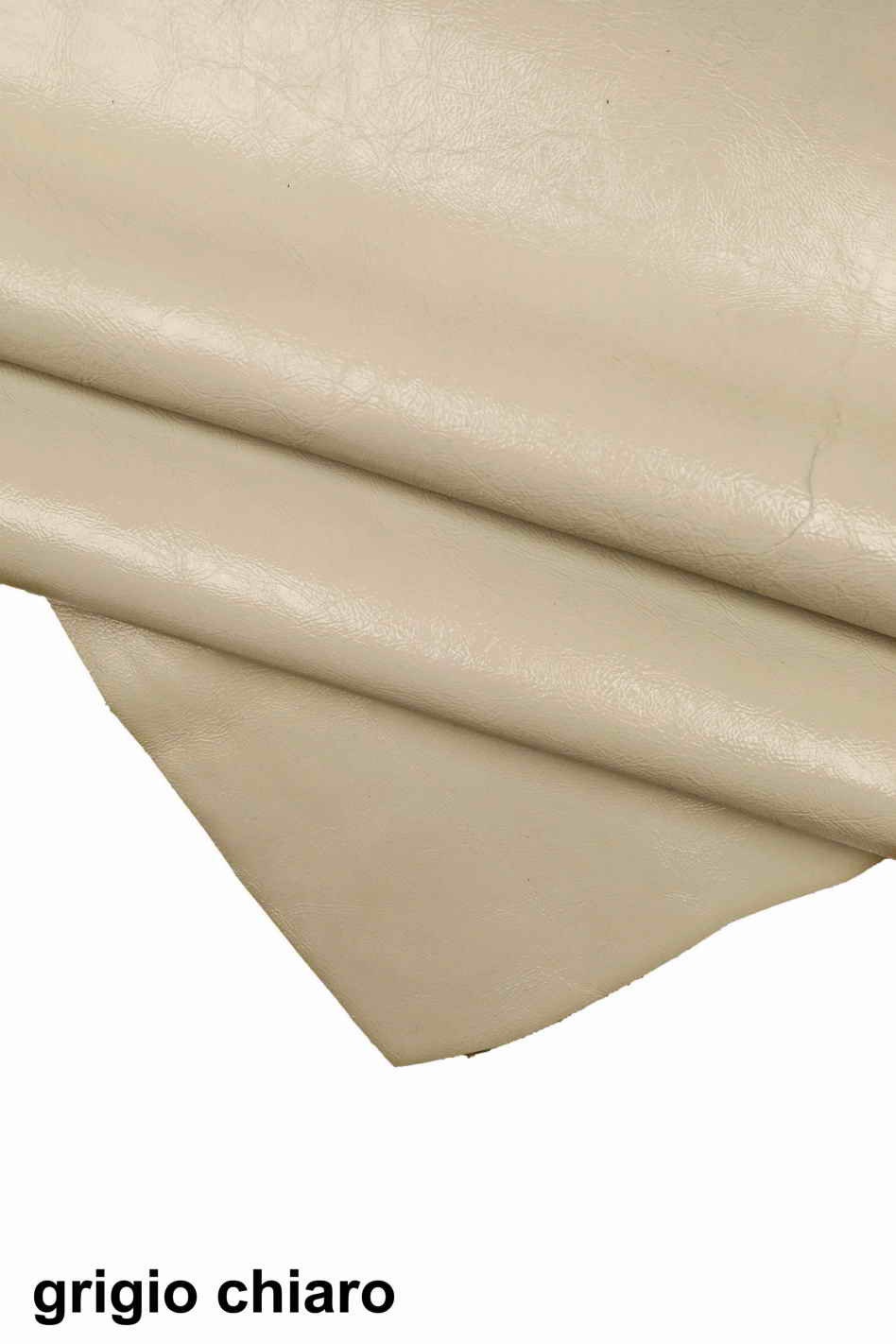 Wrinkled lacquer leather skins, light gray, beige, camel glossy textured cowhides B13974-TU La Garzarara