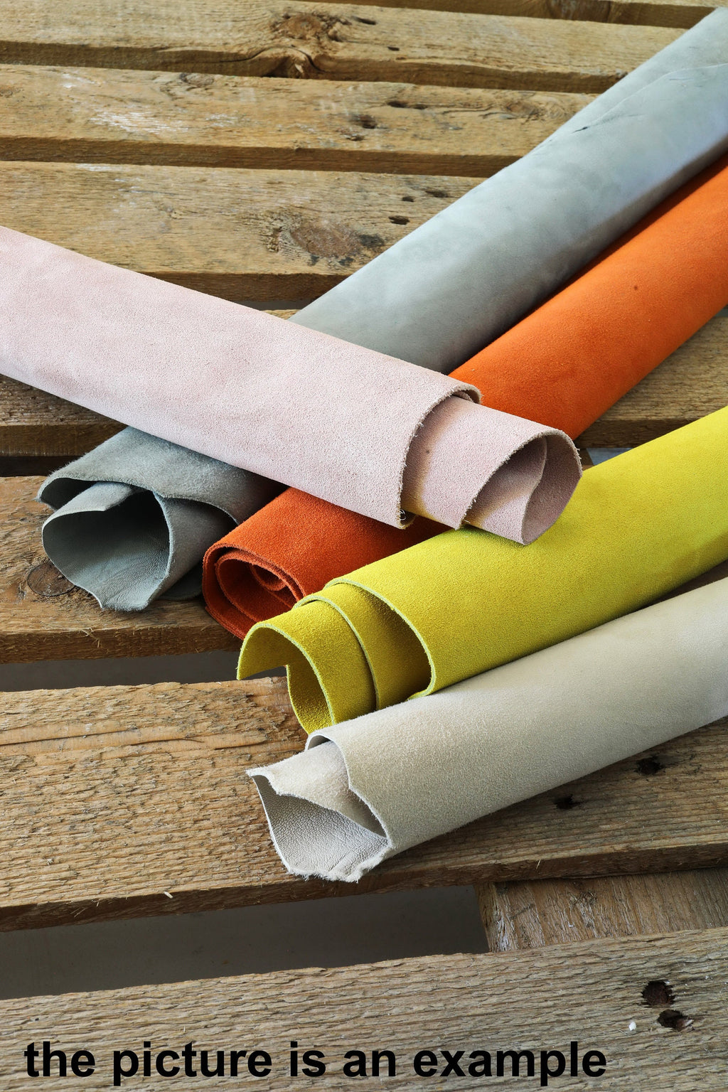 Suede nubuck leather scraps large size, velour finish solid colors in summer shades, random mix AMZ37 B