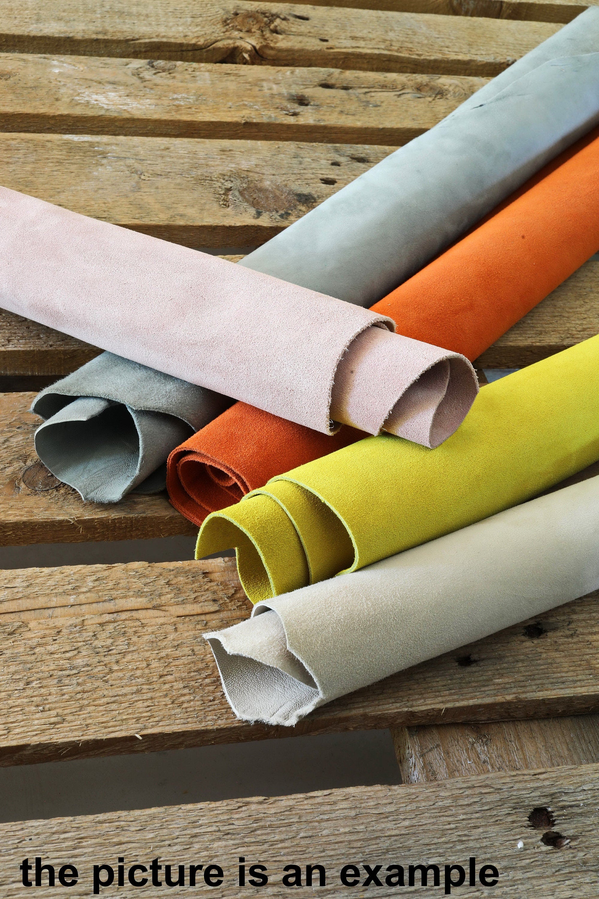 Suede nubuck leather scraps large size, velour finish solid colors in summer shades, random mix AMZ37 B