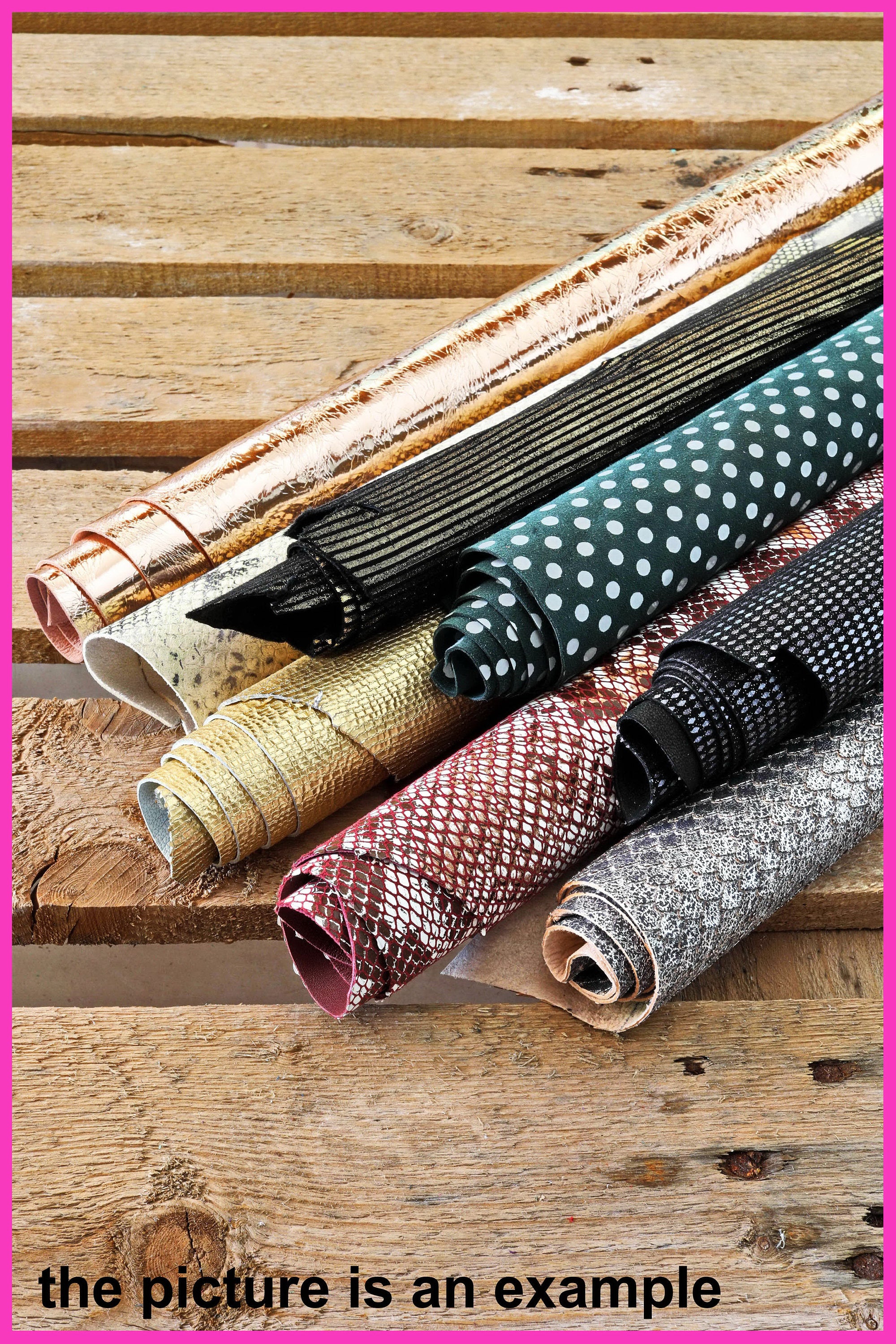 Printed Leather scraps for sewing, patterned and laminated leather pieces, renmants Offcuts AMZ40/B La Garzarara