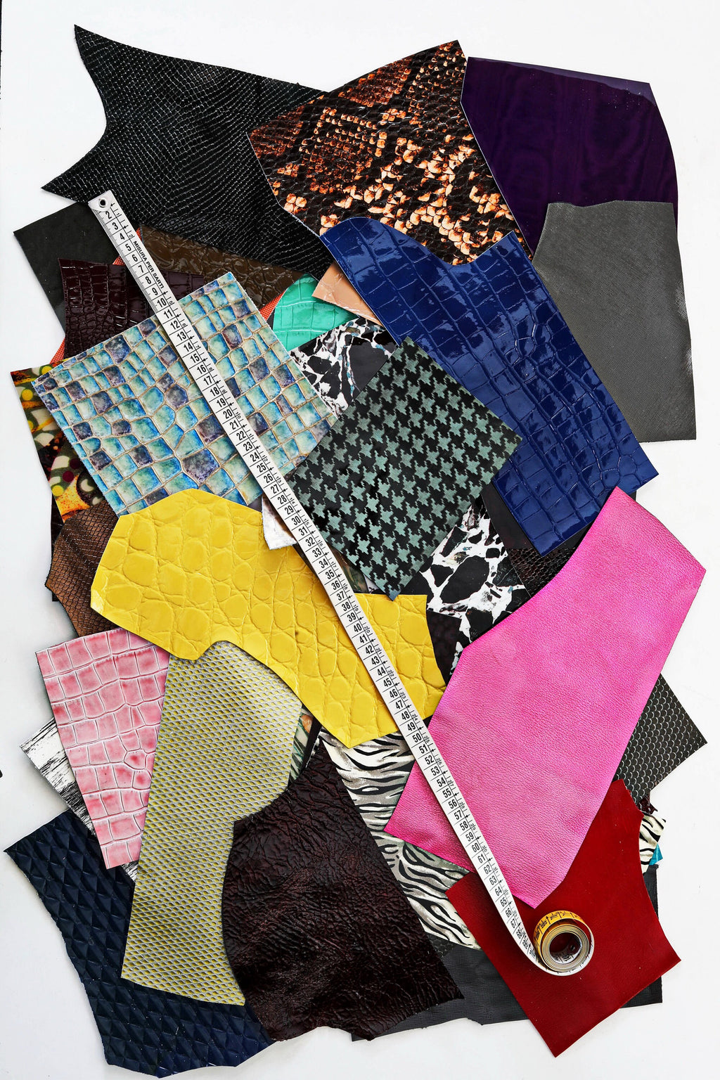 Glossy Printed Leather Scraps, Assorted Patterns and High Gloss Finishes, Unique Patent Craft Offcuts 300g 500g 1kg B011 La Garzarara