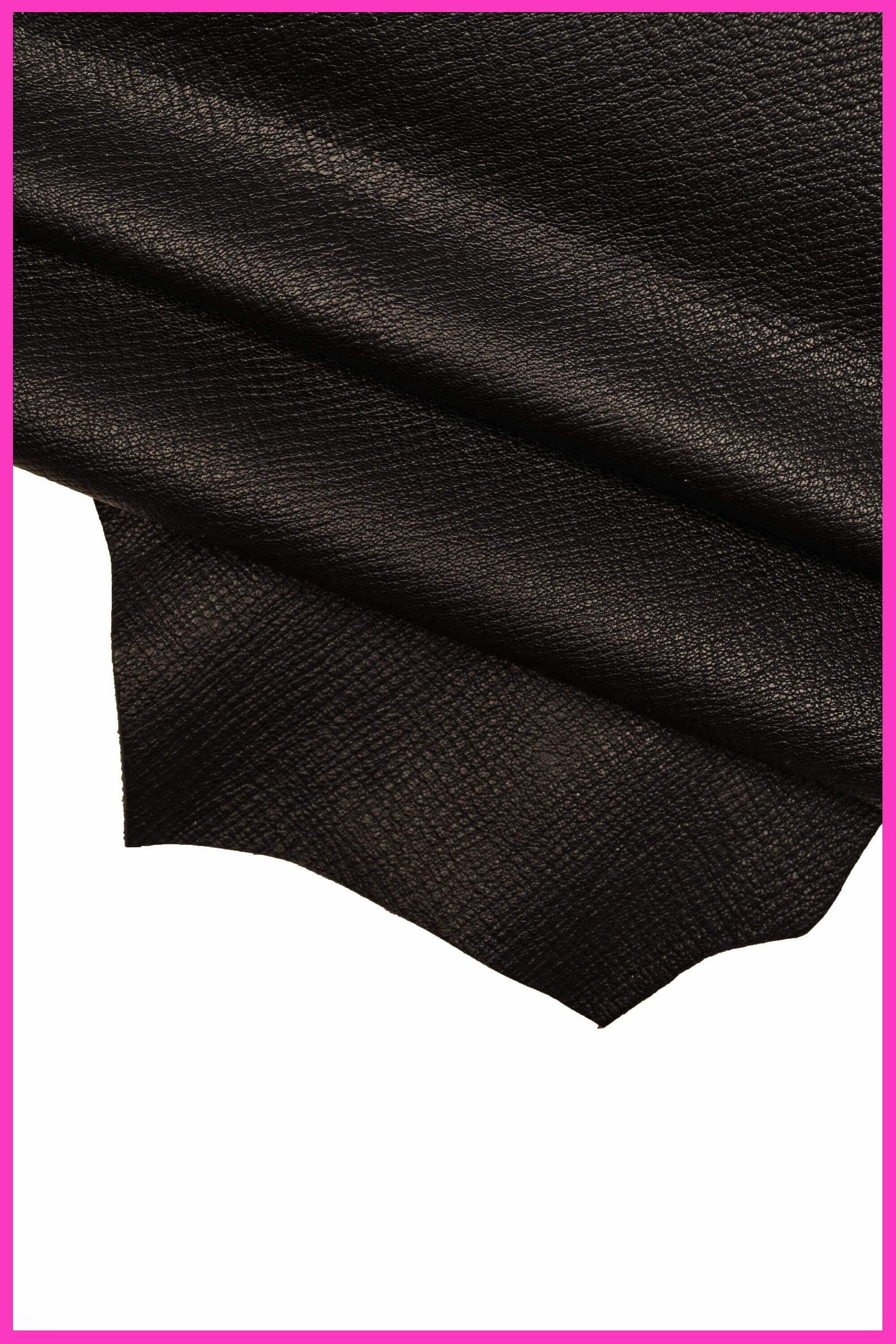 Black Crinkled Goatskin Leather, natural Grain goat skin, soft solid black hide B14193-TB La Garzarara