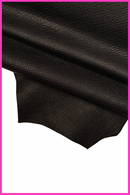 Black Crinkled Goatskin Leather, natural Grain goat skin, soft solid black hide B14193-TB La Garzarara