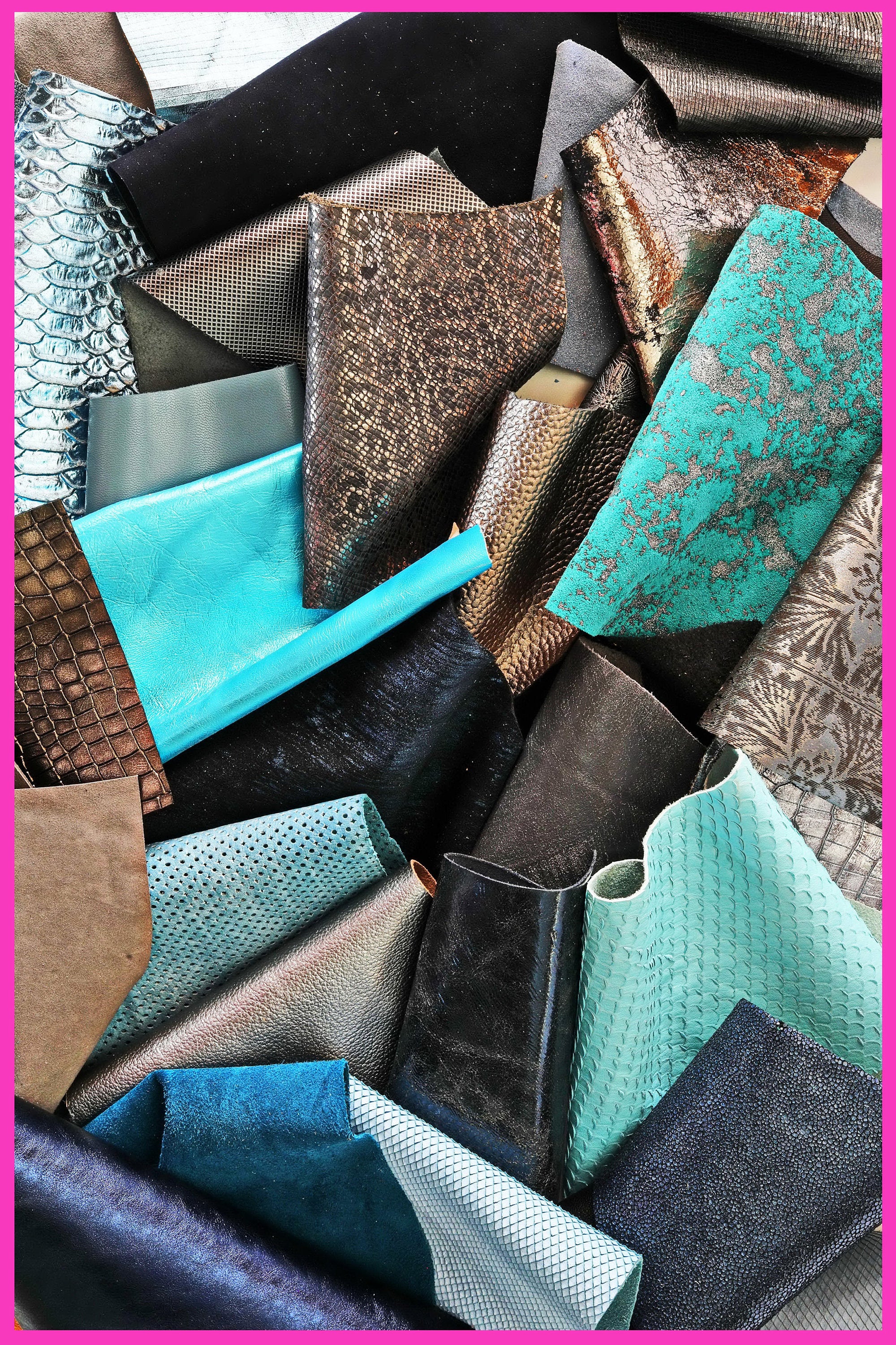 Assorted Blue and Grey Craft Leather, 5x6 Pieces, Mixed Shades Textures and Finishes 0,7 lbs to 2 lbs B053