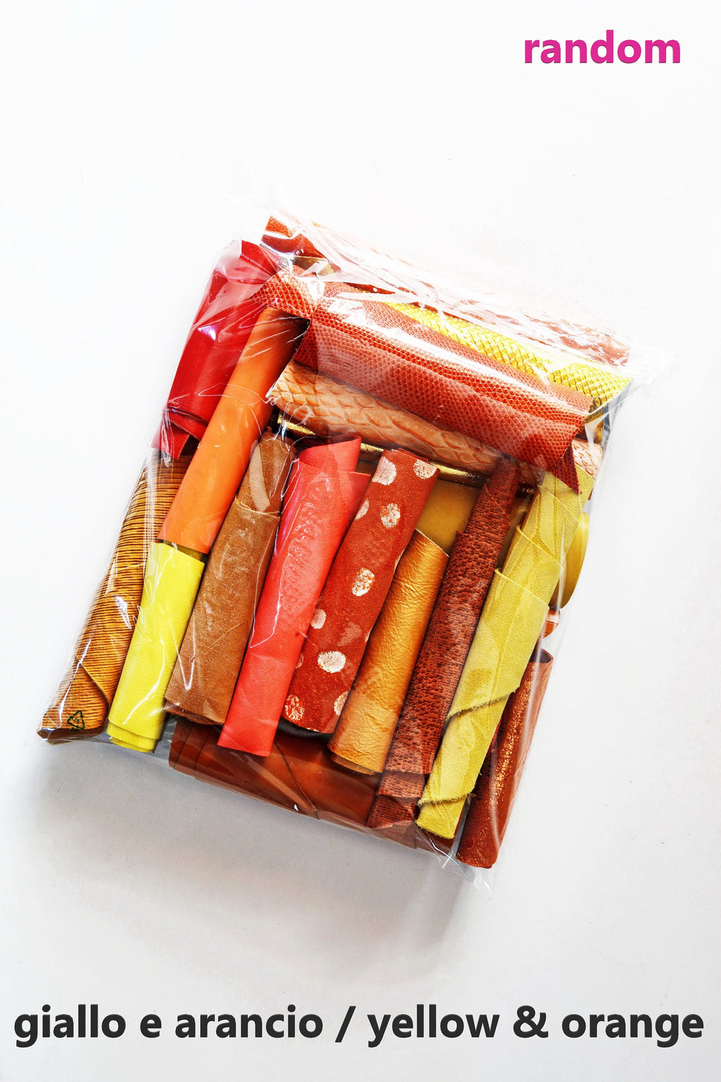Orange and Gold Leather Scraps, Yellow Craft Offcuts, Mixed Patterns Textures and Special Finishes for Jewelry for 1 lbs and 2 lbs B055