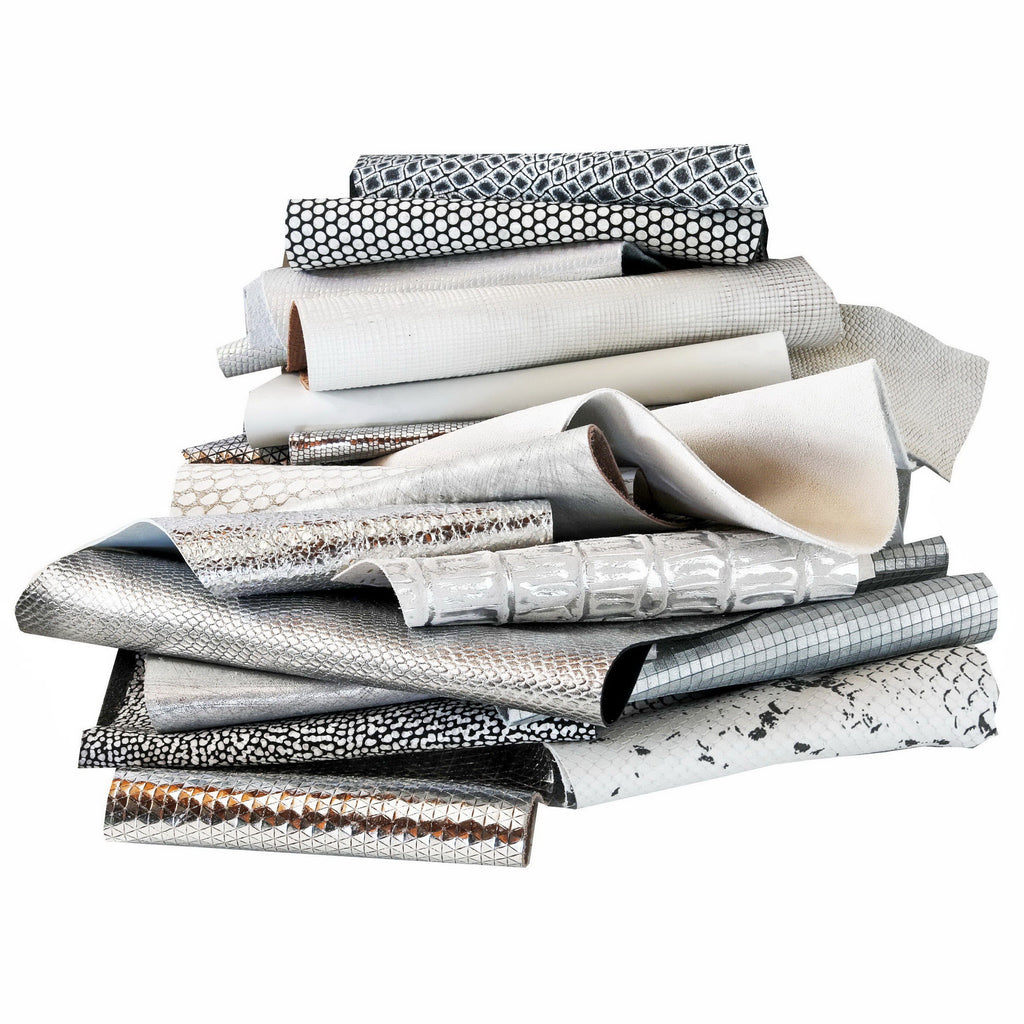 Neutral Leather Scraps, 5x6 White Grey Silver Craft Pieces, Assorted Finishes and Textures0.300–1 kg B056 Garzarara
