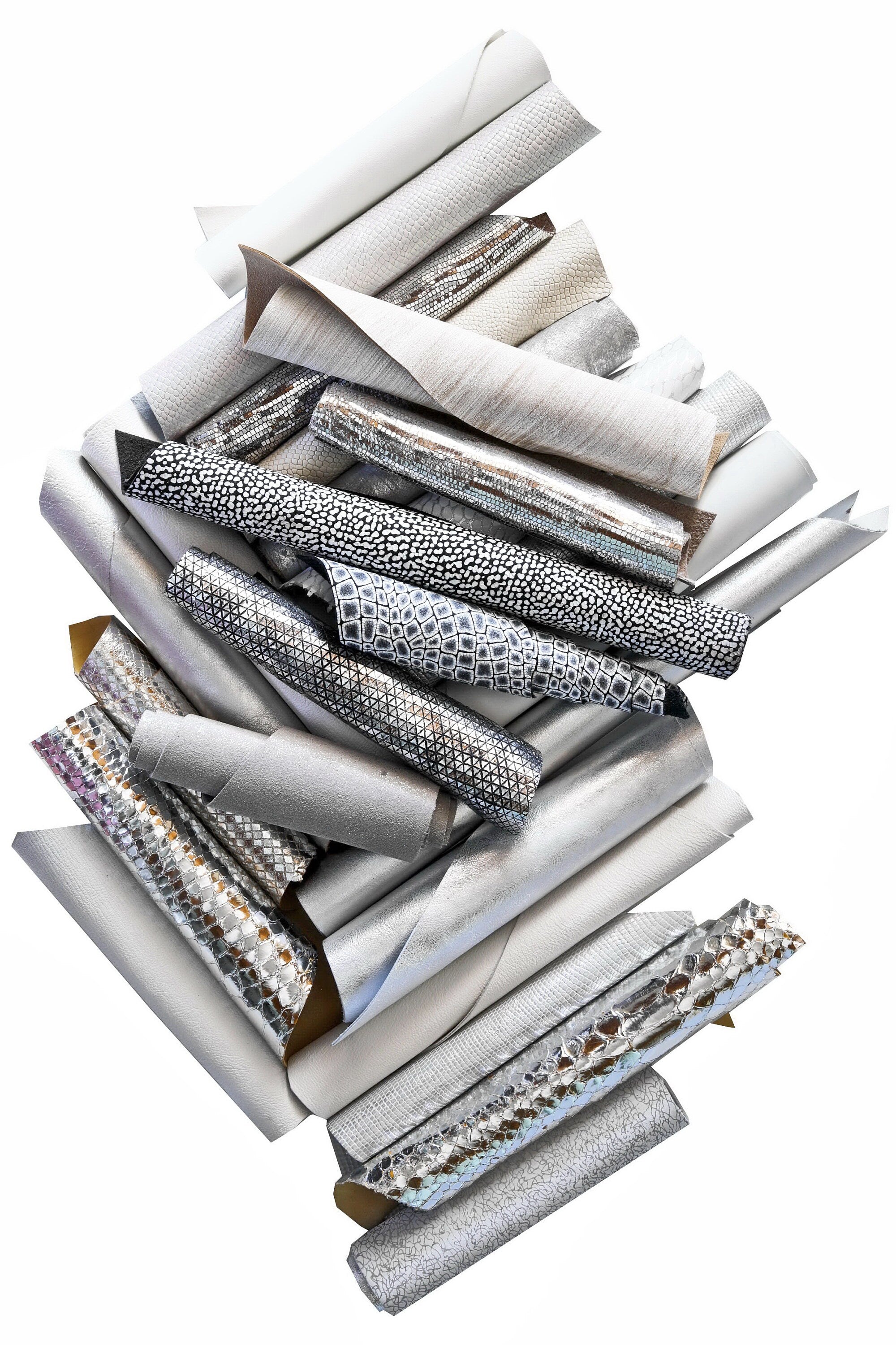 Neutral Leather Scraps, 5x6 White Grey Silver Craft Pieces, Assorted Finishes and Textures0.300–1 kg B056 Garzarara