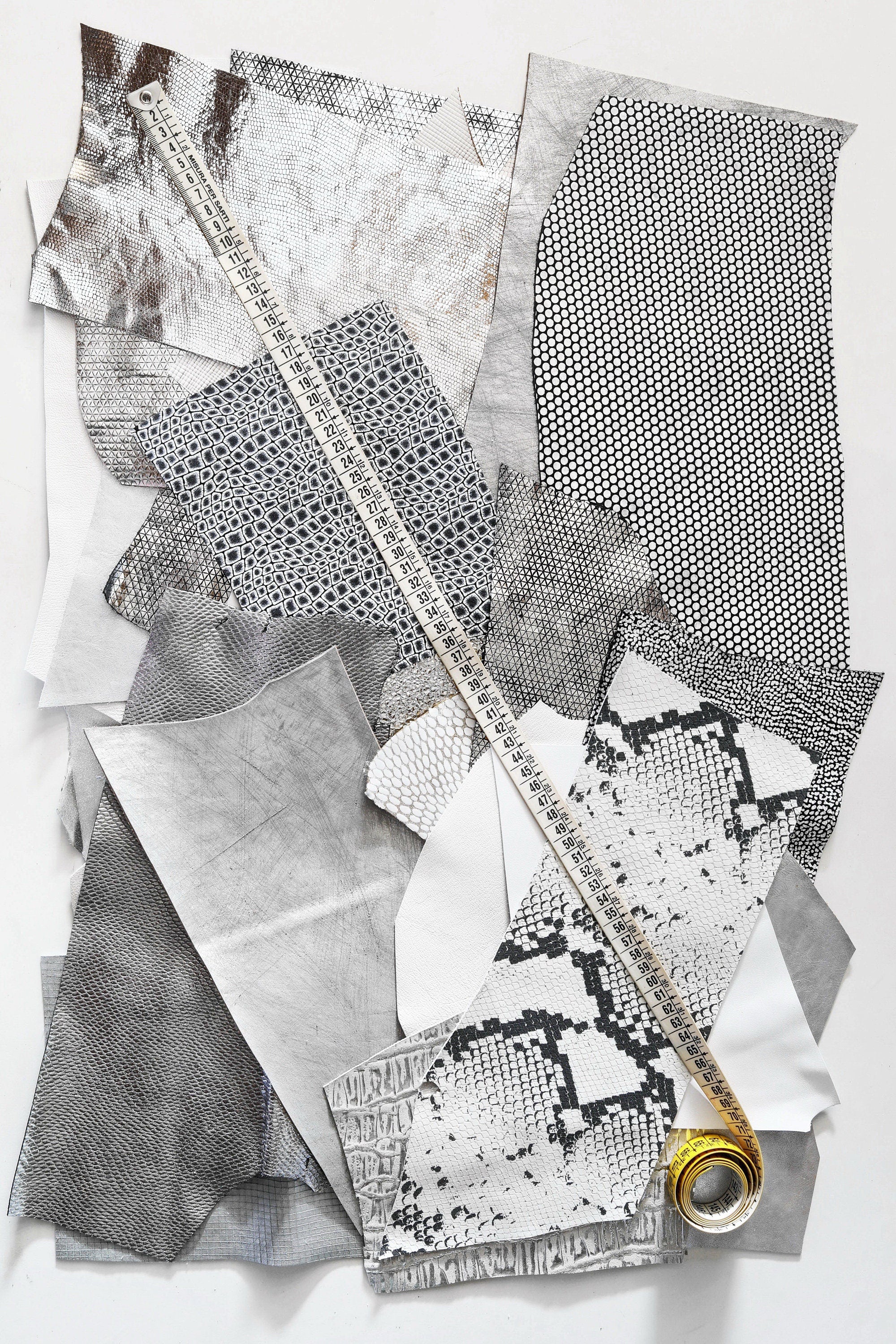 Neutral Leather Scraps, 5x6 White Grey Silver Craft Pieces, Assorted Finishes and Textures0.300–1 kg B056 Garzarara