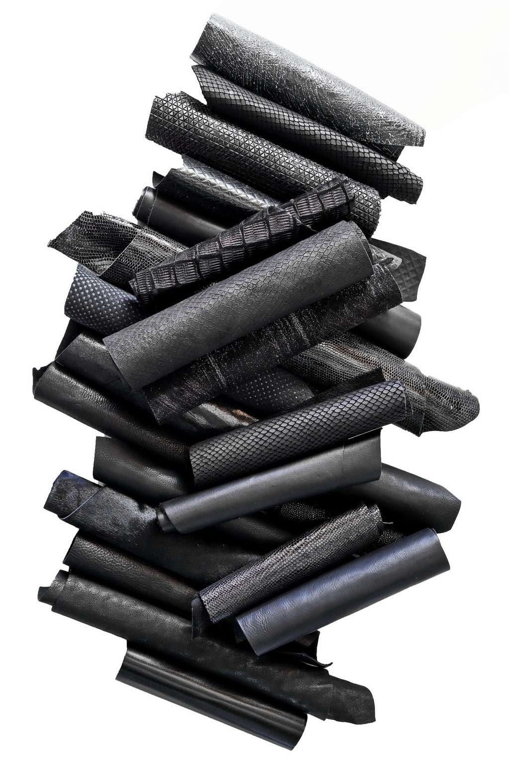 Jet Black Leather Pieces, Textured and Glossy Offcuts Black Leather Remnants, Mixed Texture Scraps B078