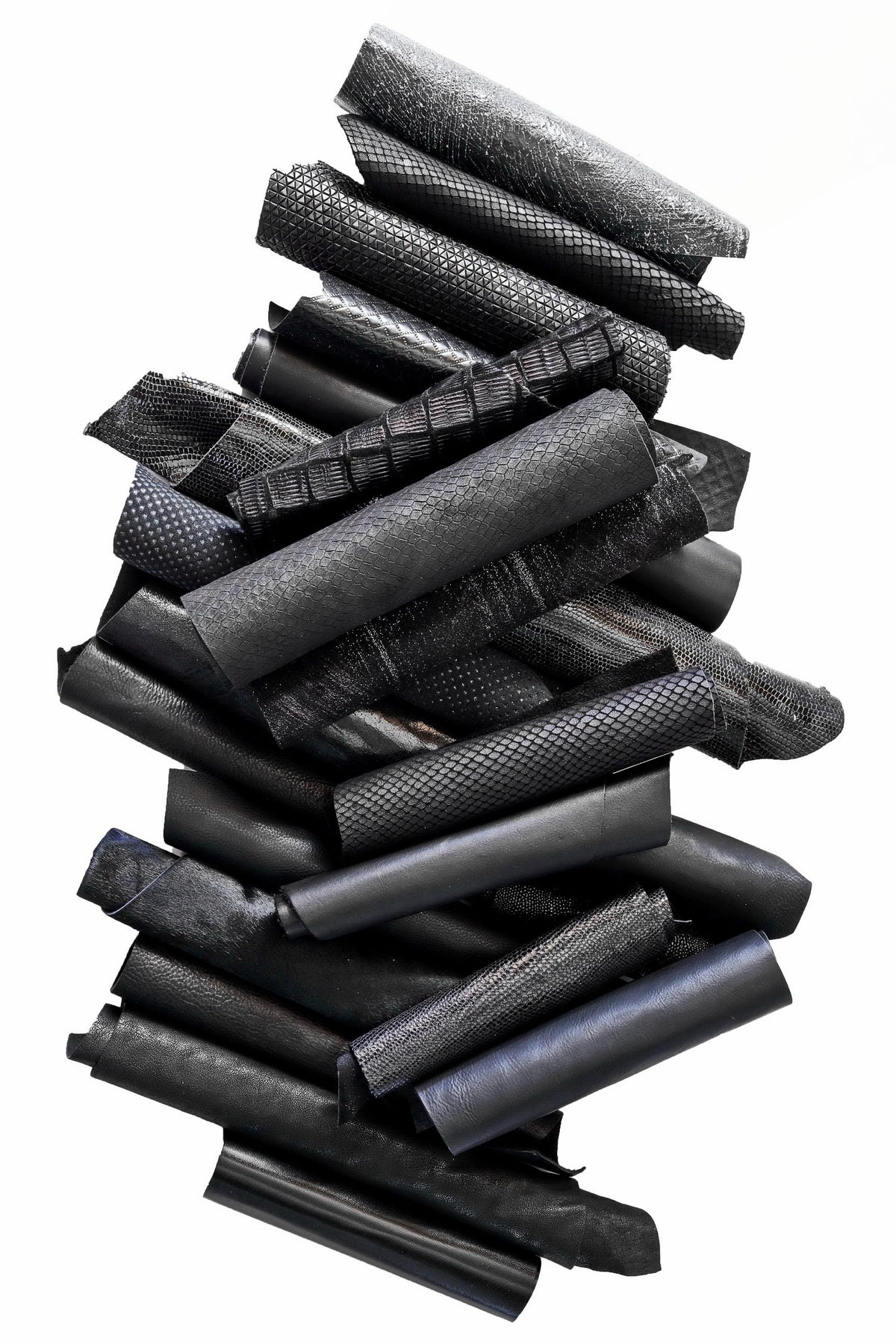 Jet Black Leather Pieces, Textured and Glossy Offcuts Black Leather Remnants, Mixed Texture Scraps B078