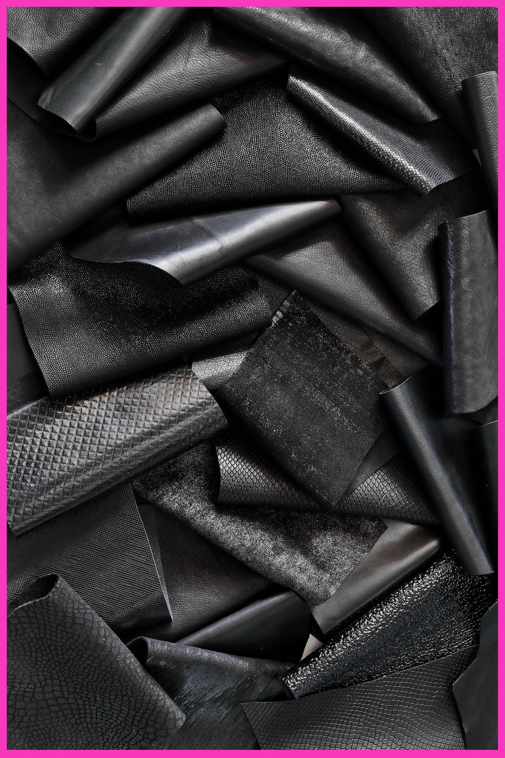Jet Black Leather Pieces, Textured and Glossy Offcuts Black Leather Remnants, Mixed Texture Scraps B078