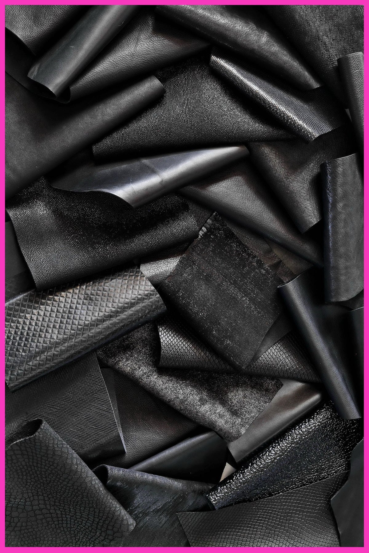 Jet Black Leather Pieces, Textured and Glossy Offcuts Black Leather Remnants, Mixed Texture Scraps B078