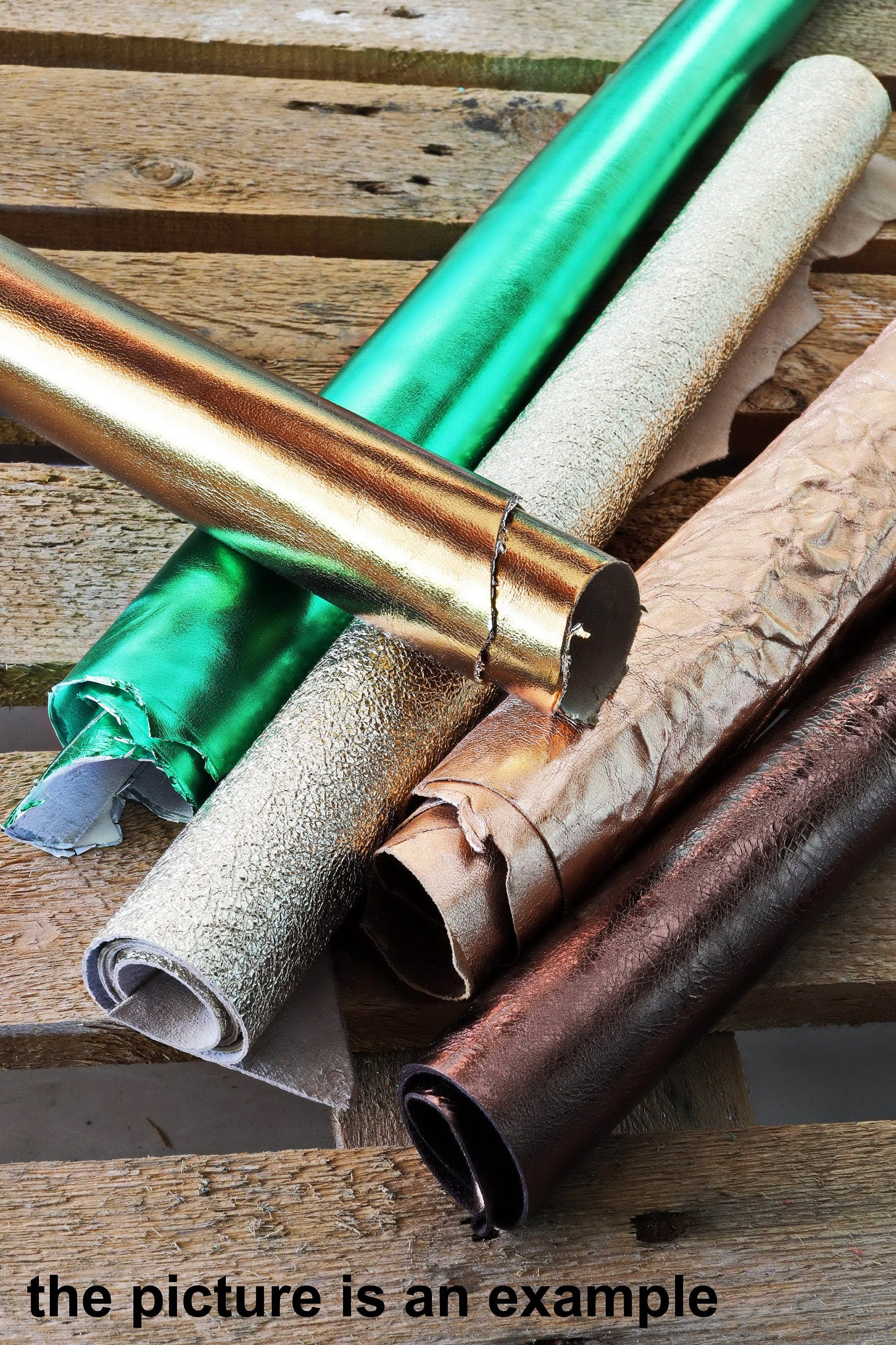 METALLIC leather scraps, mix remnant foiled pieces, big size cutouts smooth wrinkled laminated leather for crafts AMZ39/B