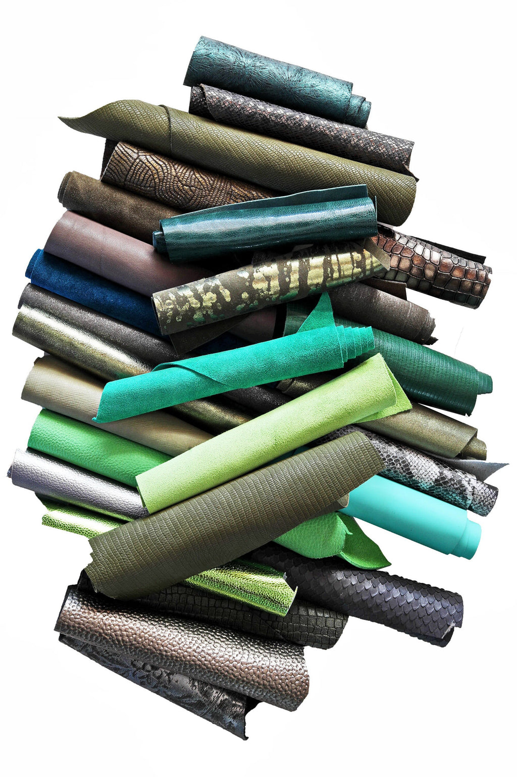 Assorted Green and Grey Leather, 5x6 Craft Cuts, Mixed Colors Textures and Finishes Leather scraps for crafter B052 La Garzarara