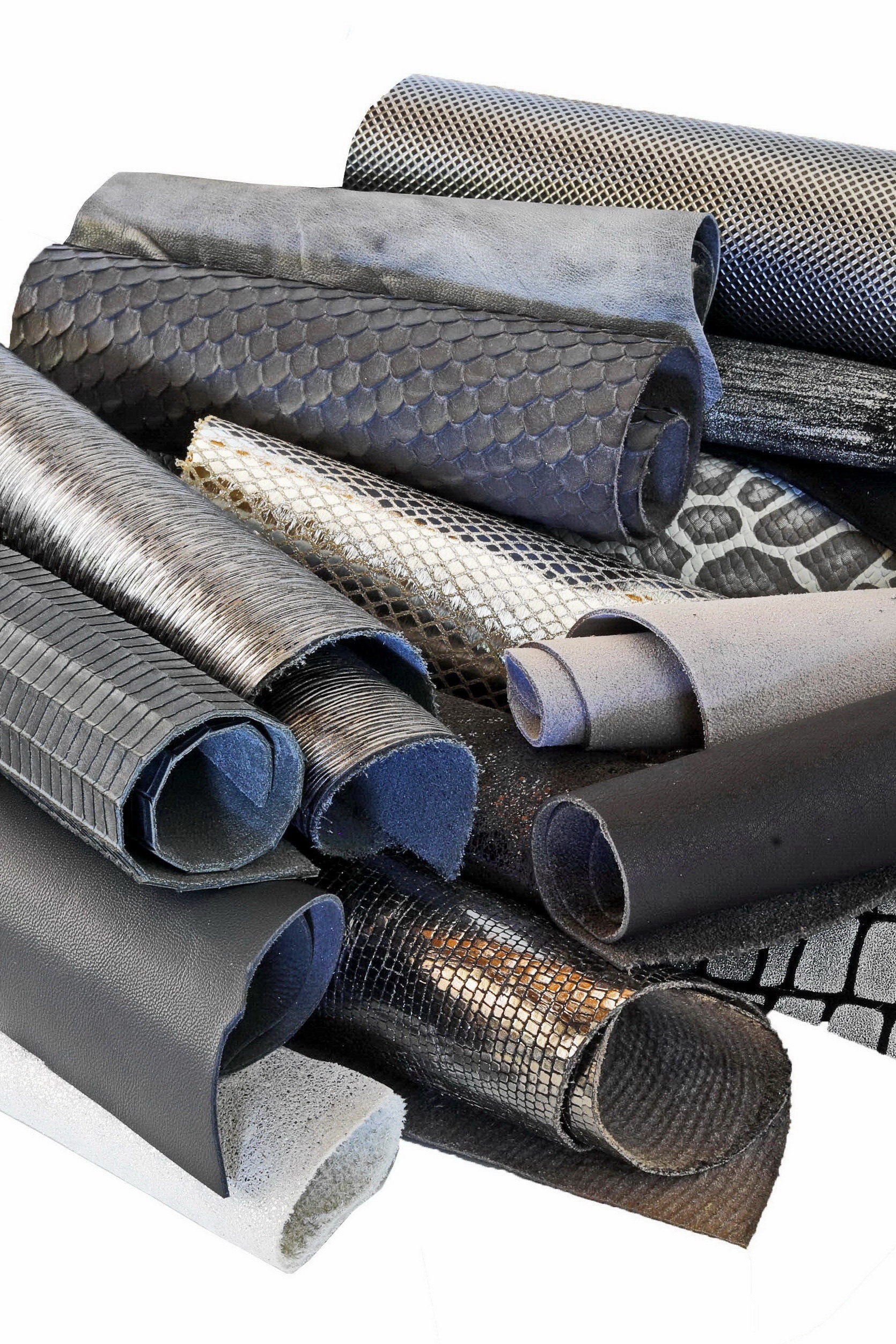 Grey Leather Remnants, Silver and Charcoal Offcuts, Assorted Textures and Finishes for Earrings and Accessories B082 La Garzarara