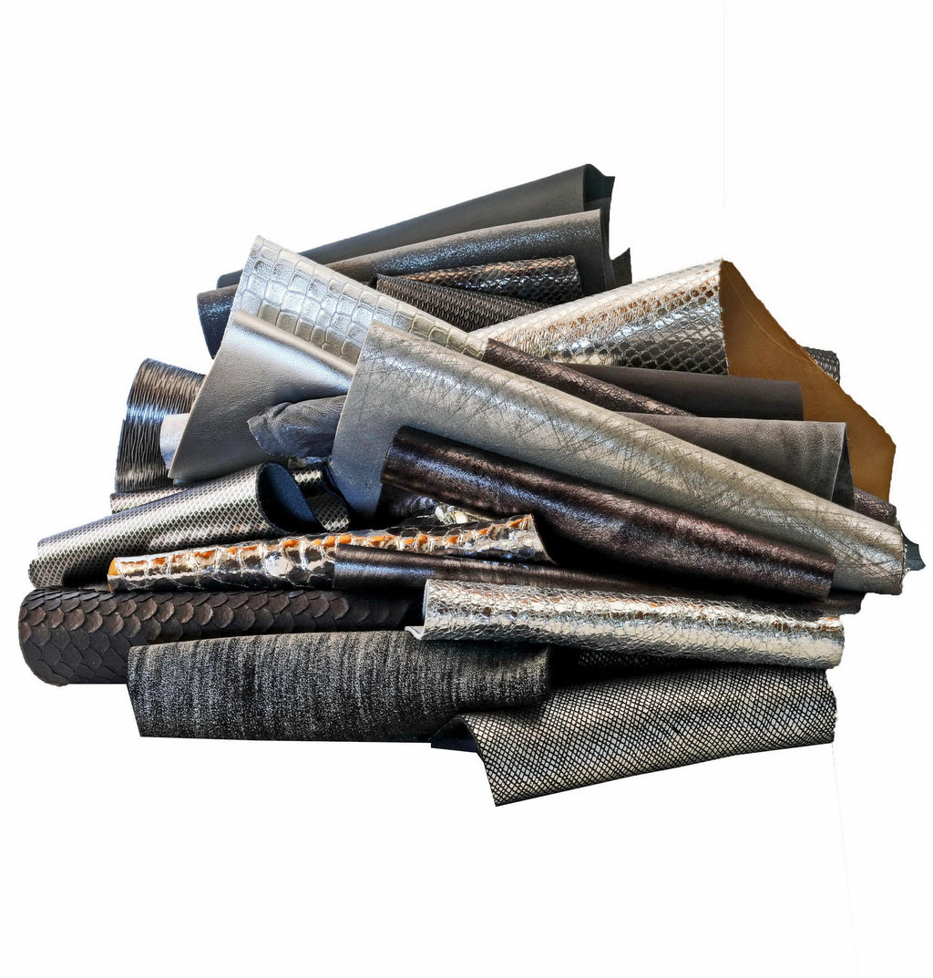 Grey Leather Remnants, Silver and Charcoal Offcuts, Assorted Textures and Finishes for Earrings and Accessories B082 La Garzarara