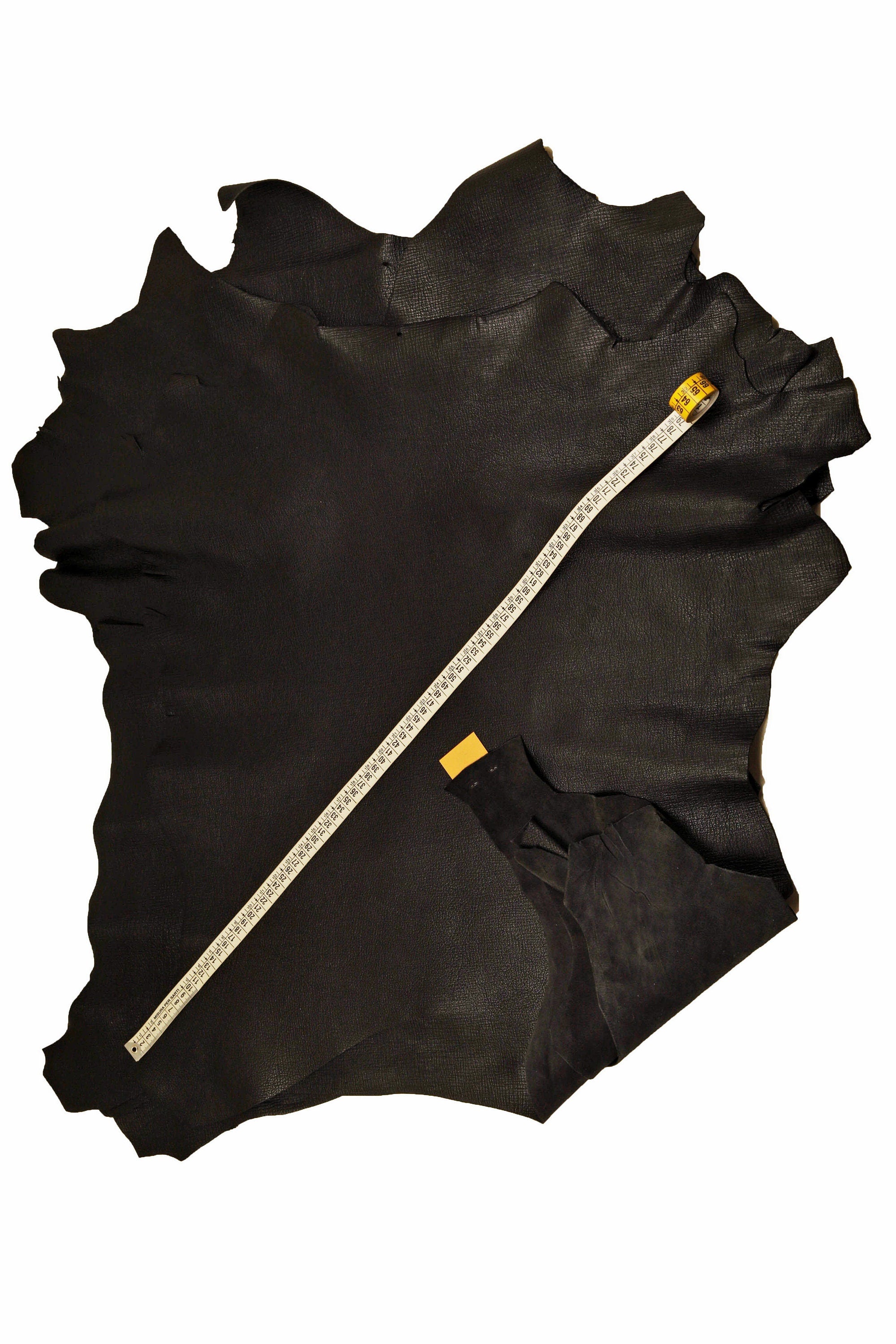 Black Crinkled Goatskin Leather, natural Grain goat skin, soft solid black hide B14193-TB La Garzarara