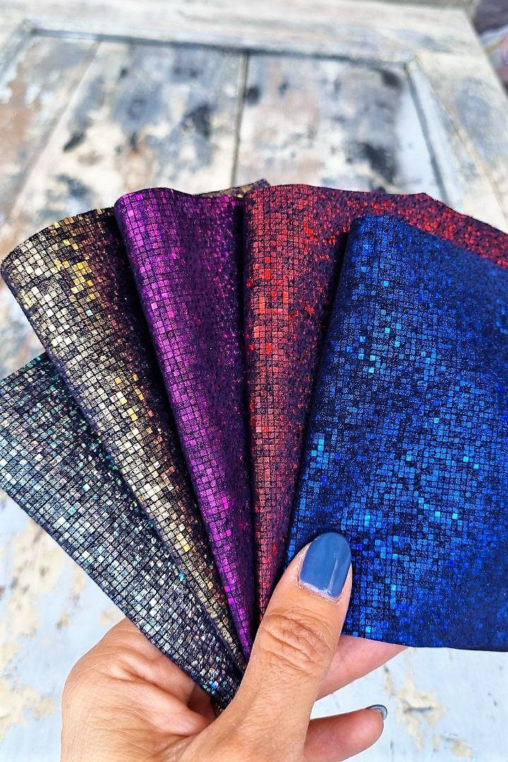 Metallic Pixel Leather Scraps, Micro Geometric Laminated Pieces, Colorful Leather Offcuts for Jewelry RT16 La Garzarara