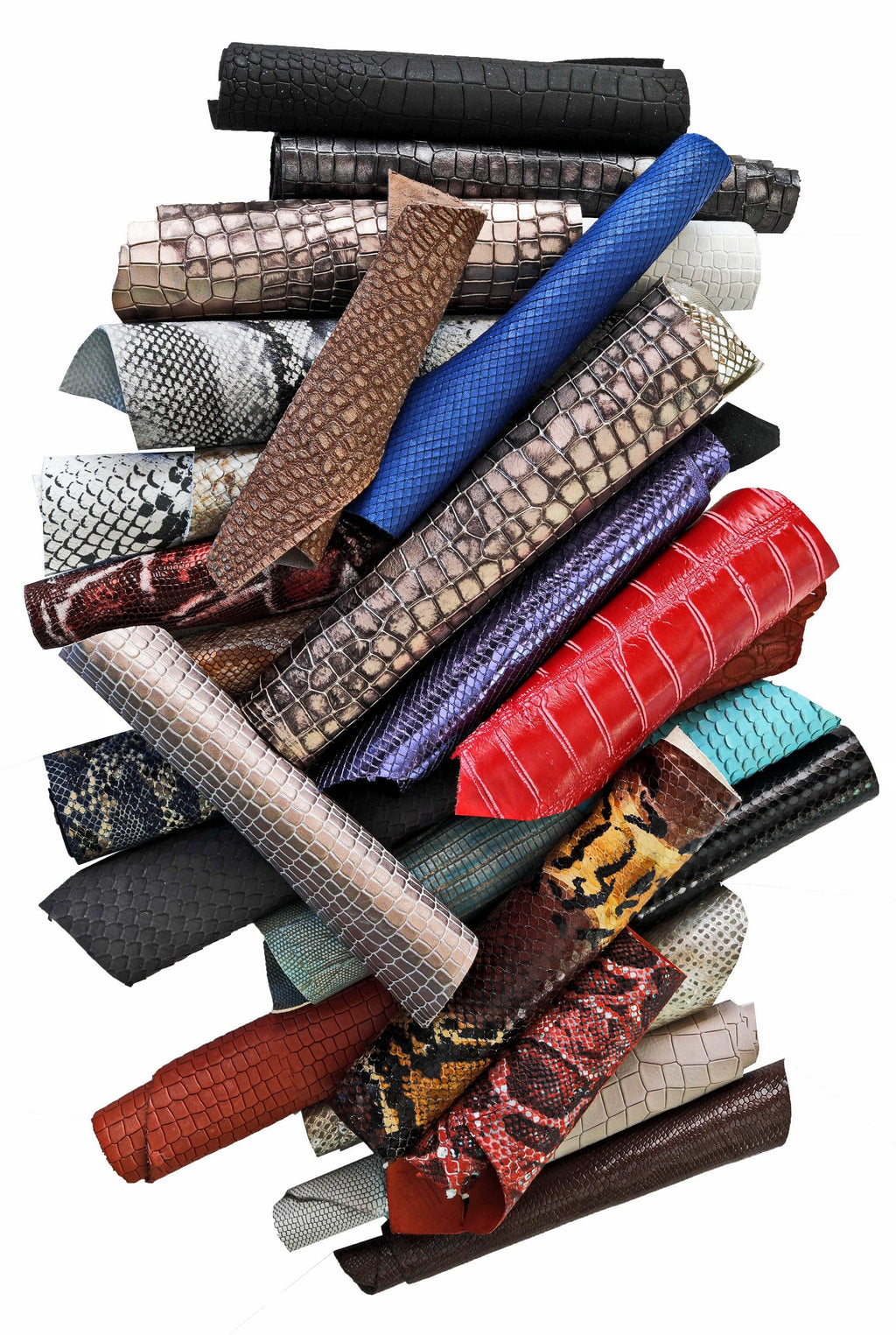 Python Croc Lizard Leather Pieces, 5x6 Exotic Pattern Scraps, Mixed Reptile Textures Offcuts from 0,7 lbs to 2 lbs B185 La Garzarara