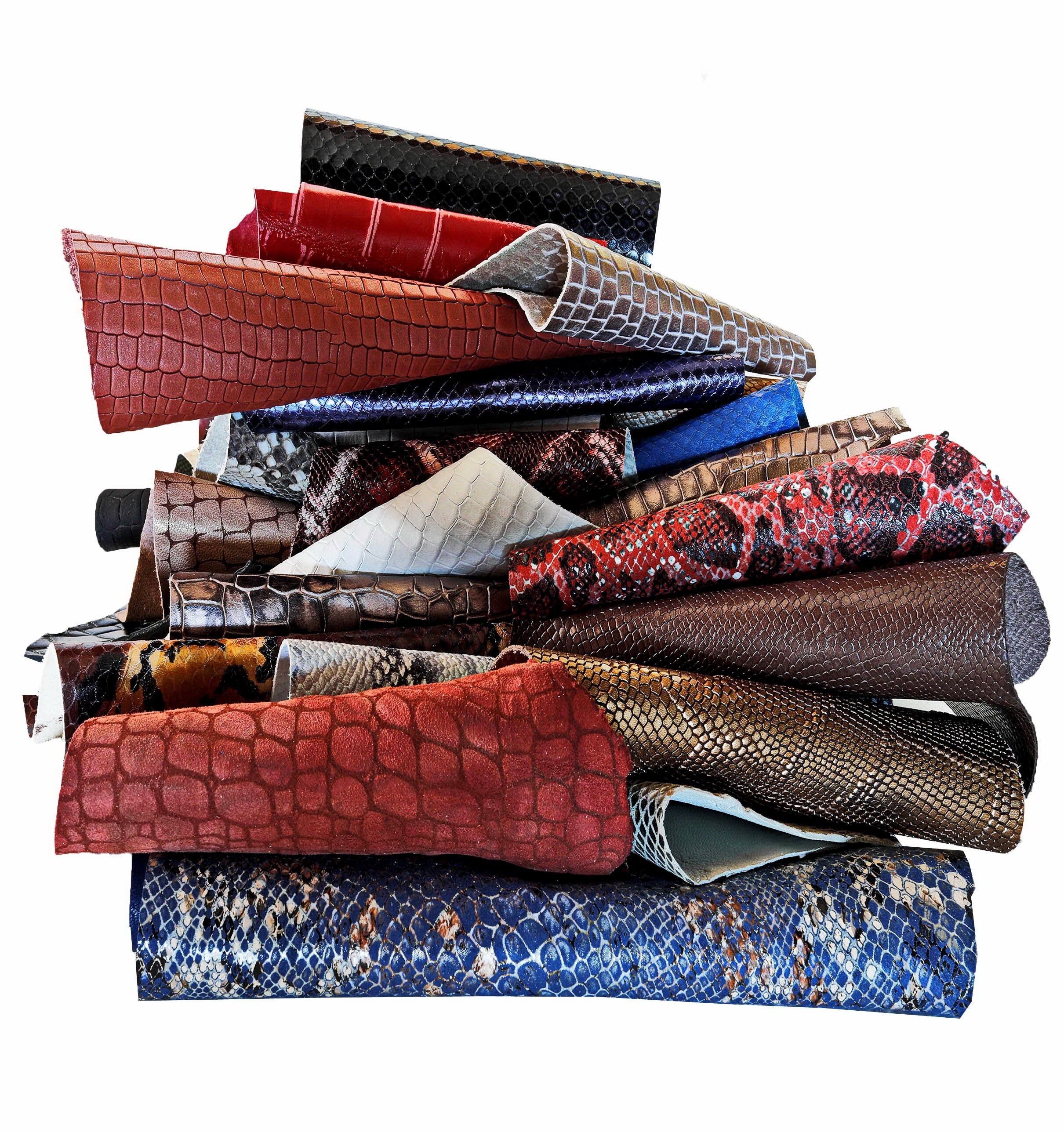 Python Croc Lizard Leather Pieces, 5x6 Exotic Pattern Scraps, Mixed Reptile Textures Offcuts from 0,7 lbs to 2 lbs B185 La Garzarara