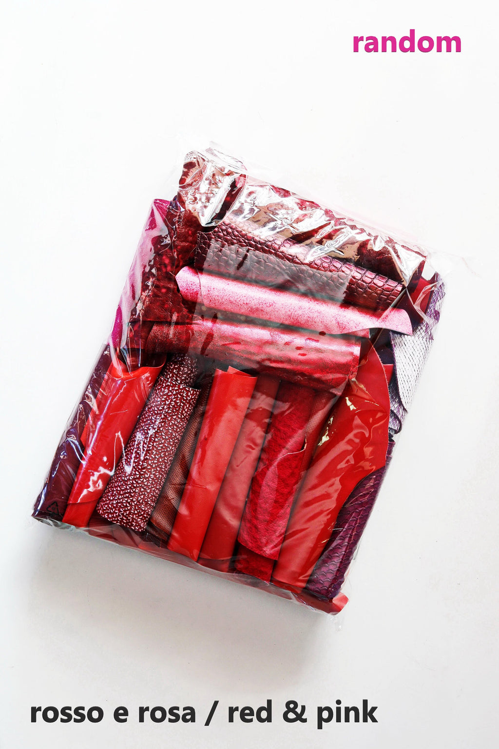 Red and Pink Craft Scraps, 5x6 Mixed Leather Pieces, Bright Shades and Assorted Textures Offcuts Renmants B052 La Garzarara