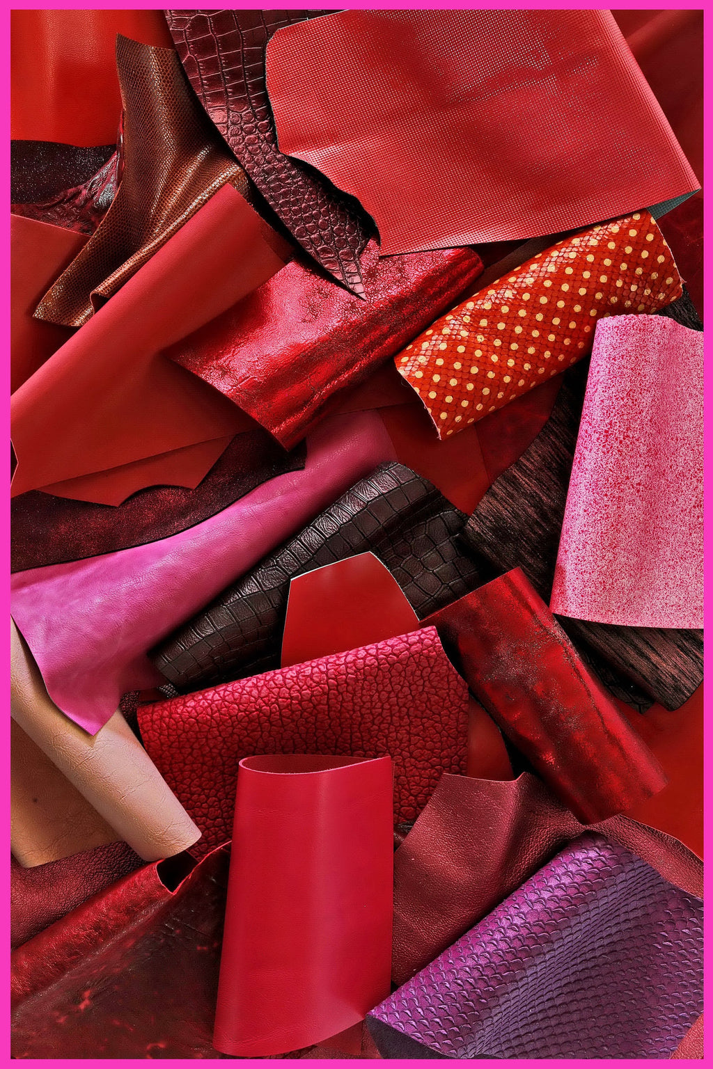 Red and Pink Craft Scraps, 5x6 Mixed Leather Pieces, Bright Shades and Assorted Textures Offcuts Renmants B052 La Garzarara