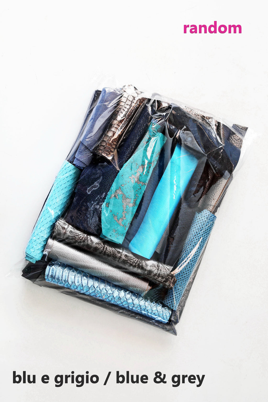 Assorted Blue and Grey Craft Leather, 5x6 Pieces, Mixed Shades Textures and Finishes 0,7 lbs to 2 lbs B053