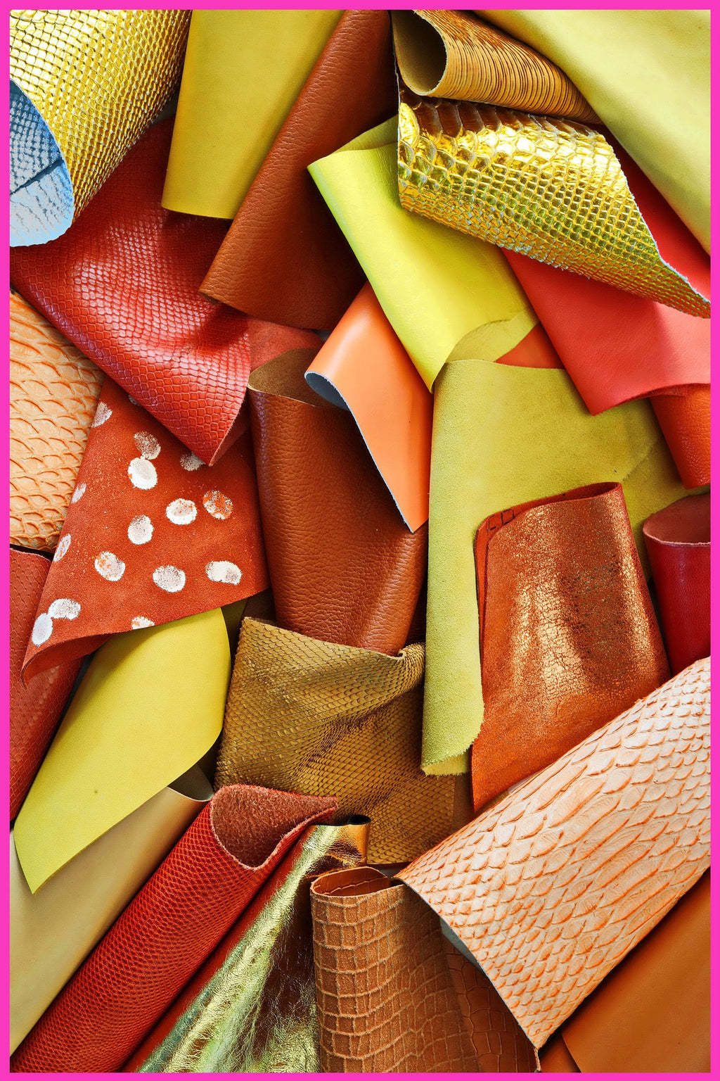 Orange and Gold Leather Scraps, Yellow Craft Offcuts, Mixed Patterns Textures and Special Finishes for Jewelry for 1 lbs and 2 lbs B055