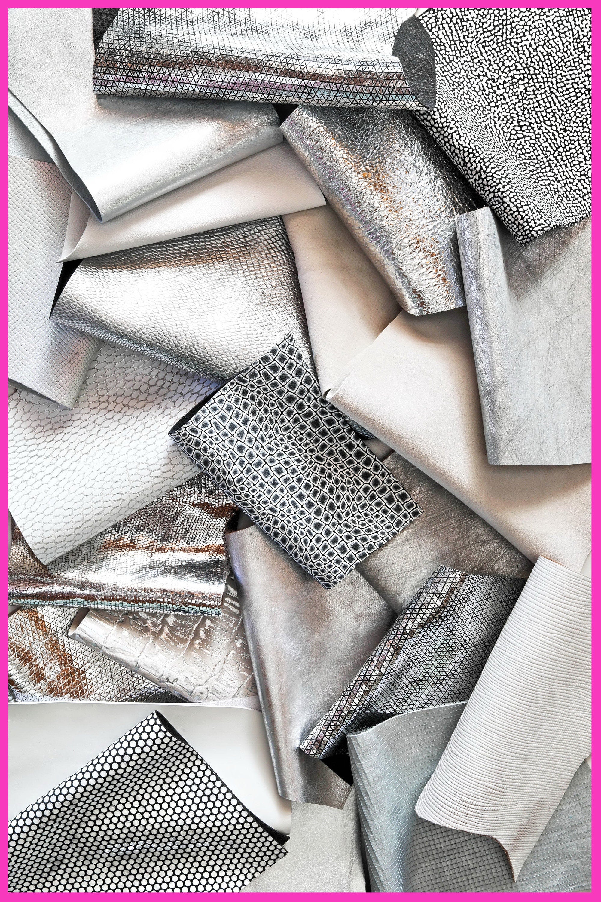 Neutral Leather Scraps, 5x6 White Grey Silver Craft Pieces, Assorted Finishes and Textures0.300–1 kg B056 Garzarara